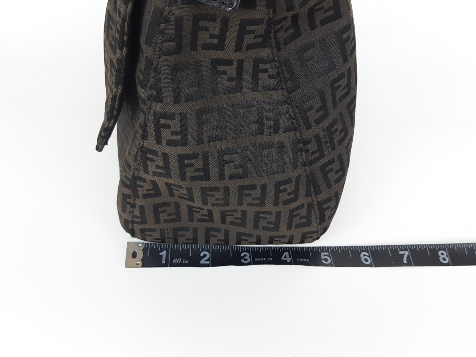 FENDI Mamma Baguette Zucchino One Shoulder Hand Bag Black Canvas Leather