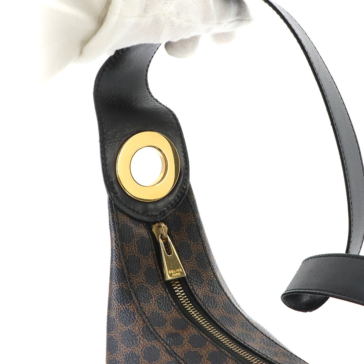 CELINE Macadam Shoulder Bag PVC Leather Black Brown Vintage Purse 90335401