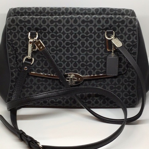 COACH Madison Needlepoint Op Art Small Madeline East/West Satchel Satchel Silver