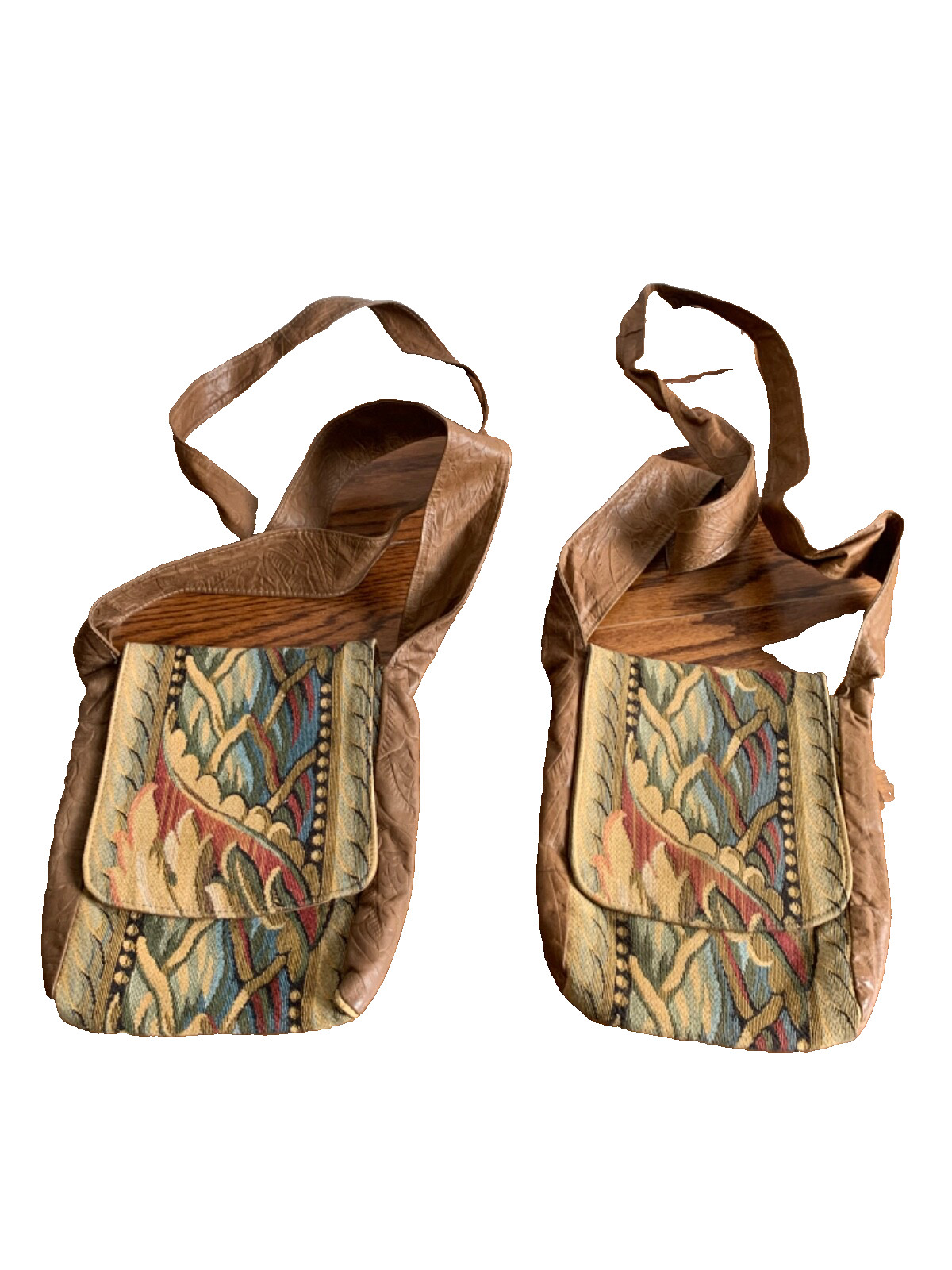 (2) Vintage Jill Stuart New York Leather And Tapestry Multicolor Small Handbags