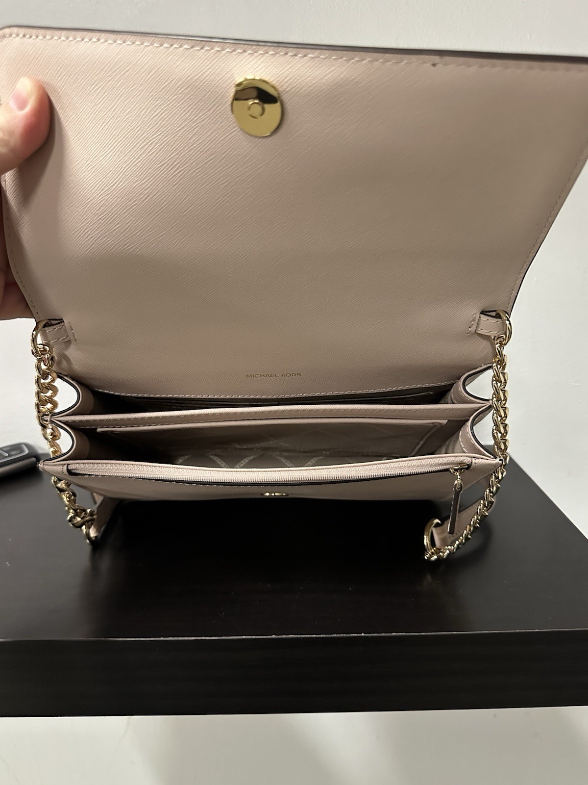 Michael Kors Small Pink Crossbody Bag Chain Strap, Detachable Strap, Gold