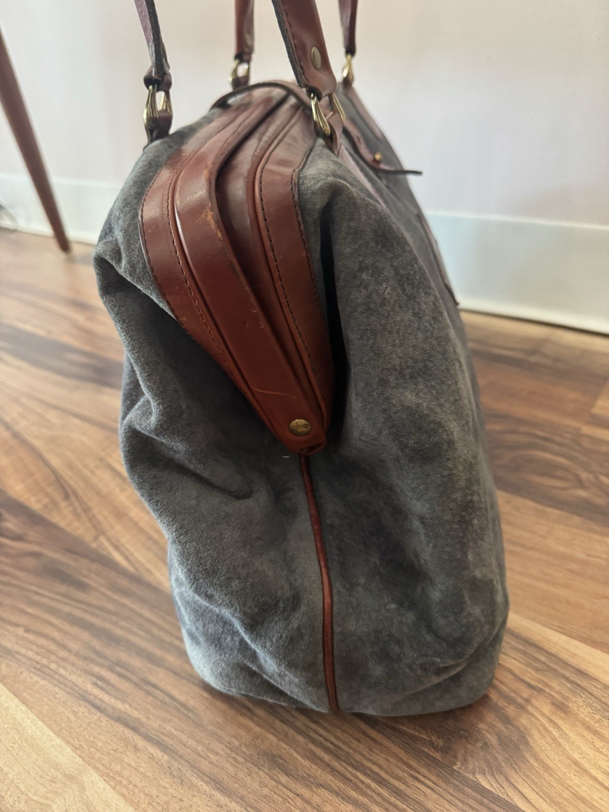 VTG Katherine Ward Travel Doctor Satchel Leather Oversized Handbag Suede USA