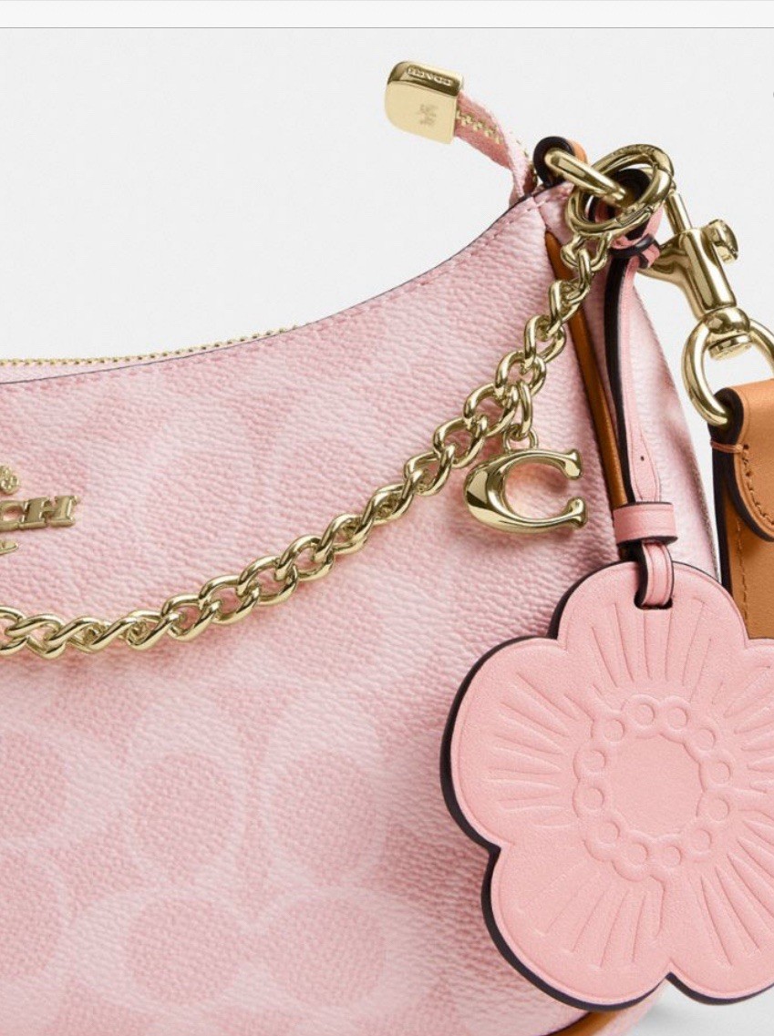 NWT Coach Gold Powder Pink Teri Shoulder Bag Signature with Charms CEA20