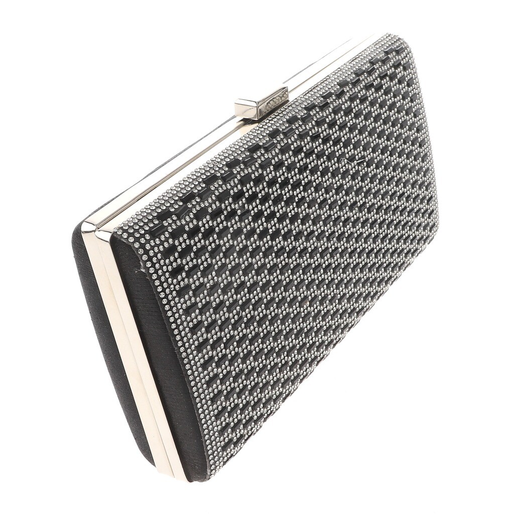 Silver Tone Metal Hardware Frame Rhinestone Evening Bag TLX048-BLK