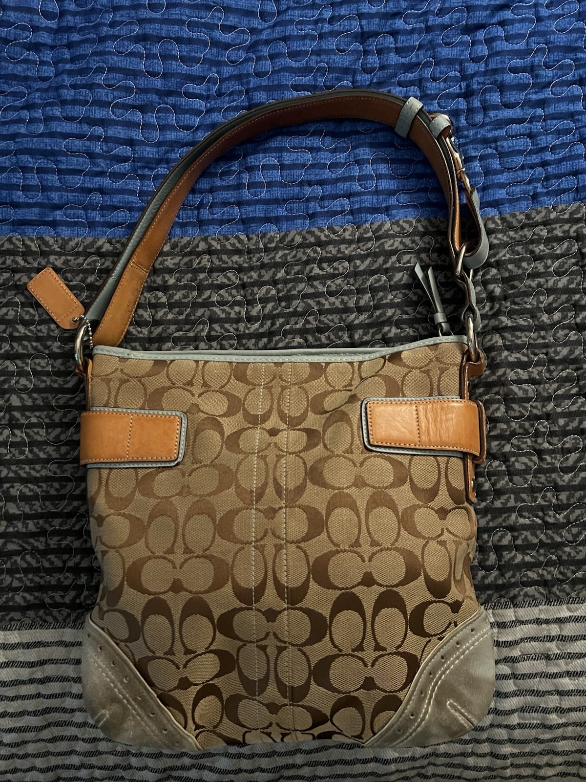 COACH Soho Blue leather Trim Signature Canvas Shoulder Bag