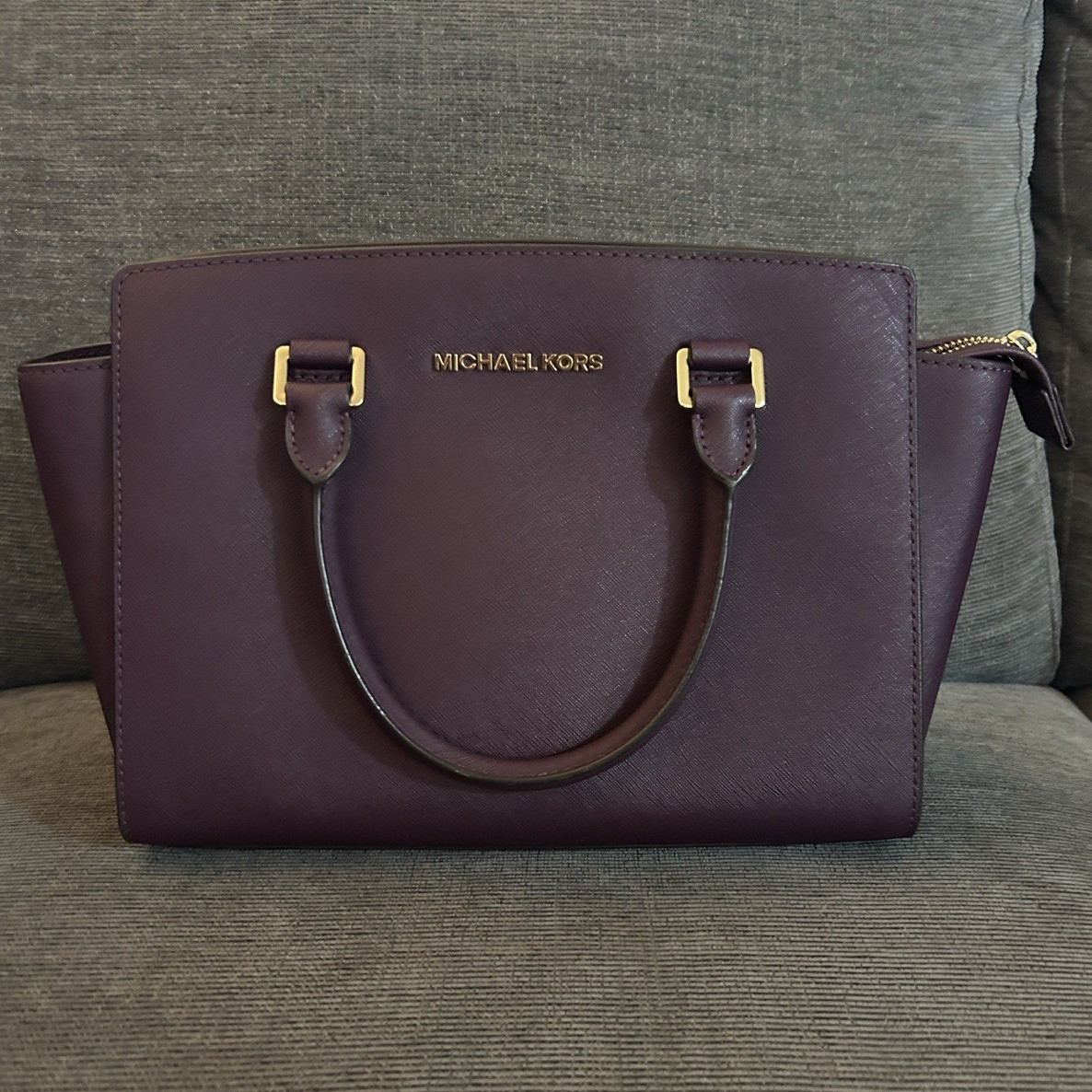 Michael Kors Selma Medium Damson Zip Satchel w/ Strap, Dust Bag, Gold HW