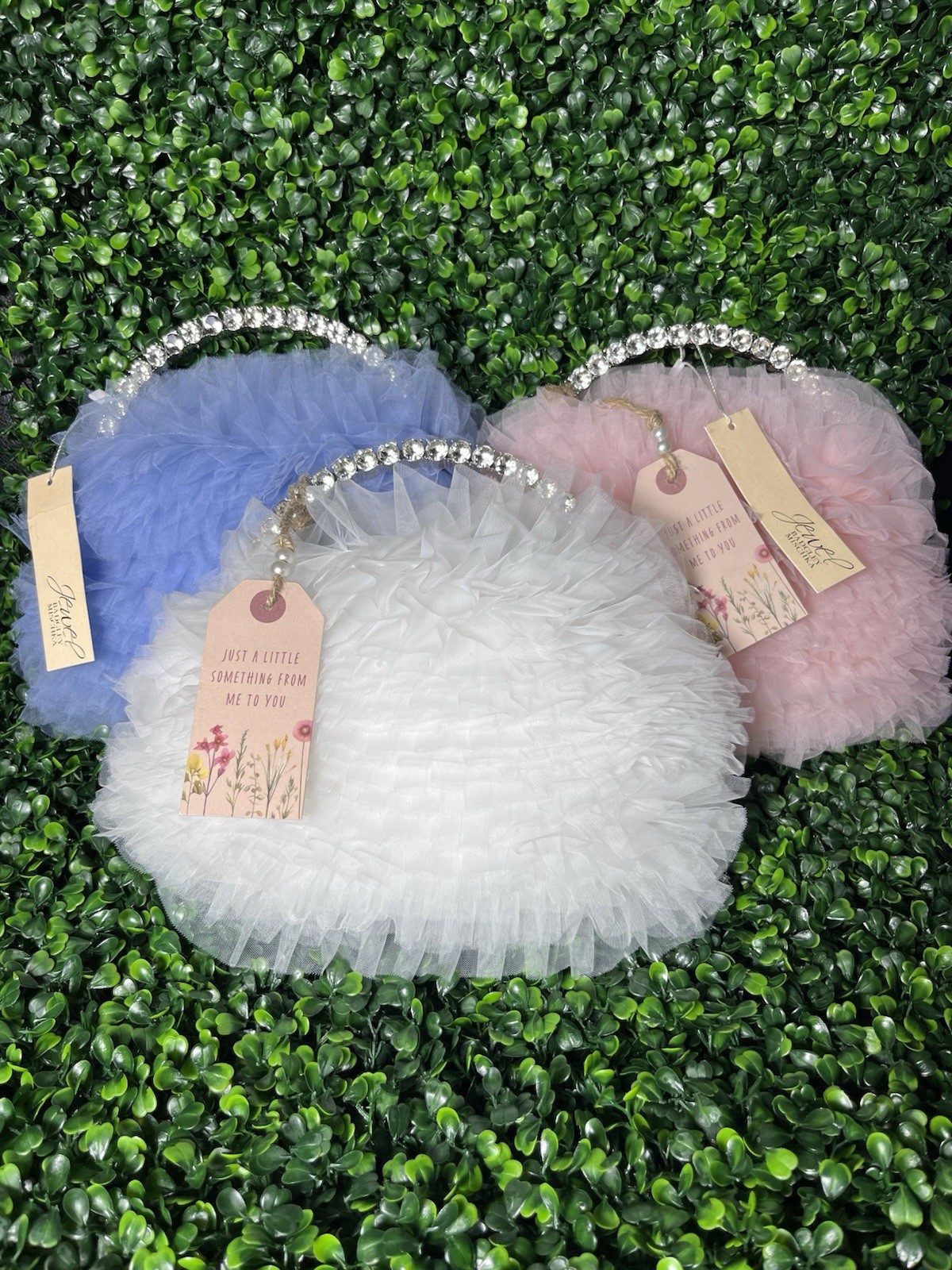 Badgley Mischka Rhinestone Top Handle Tulle Clutch Snap Closure Multicolor
