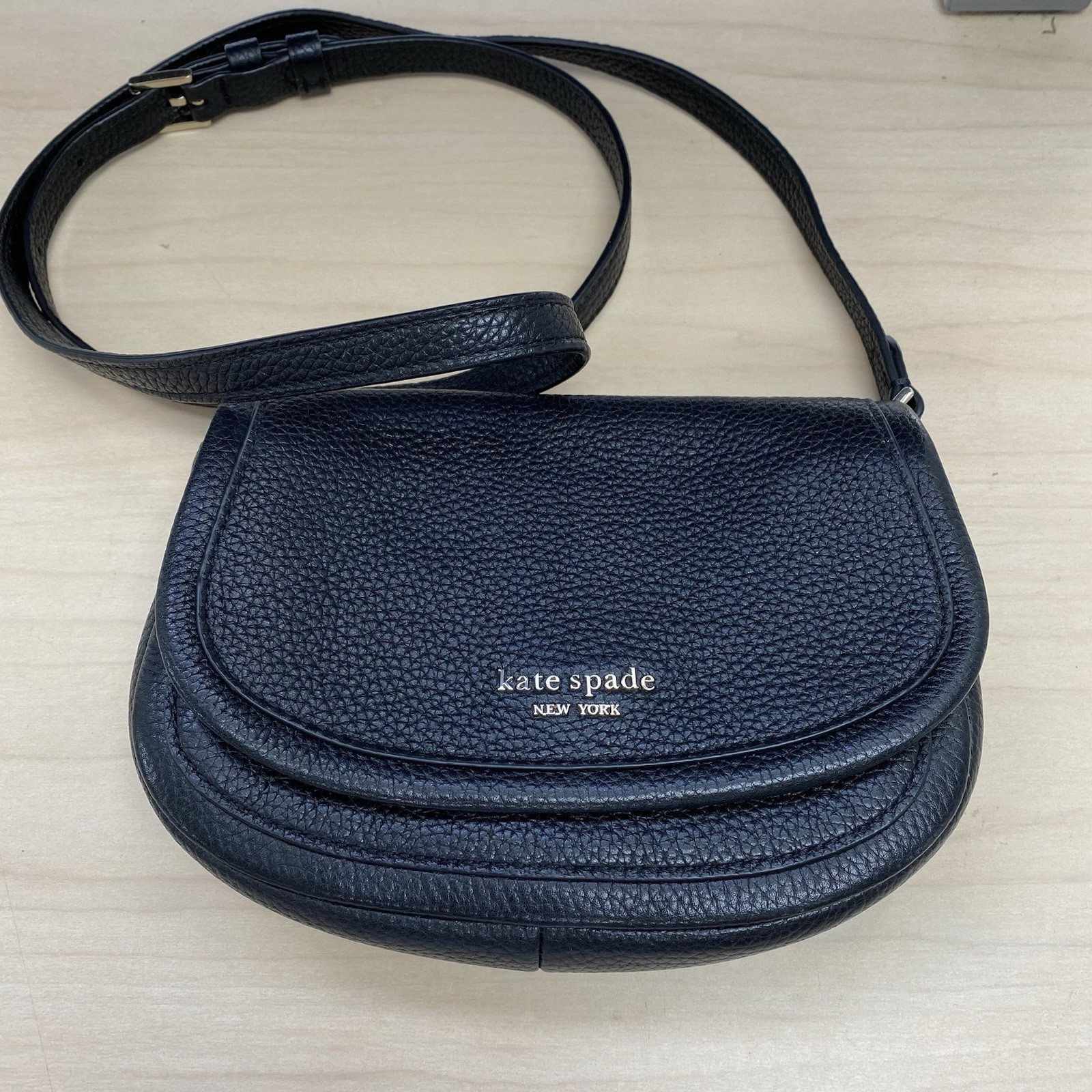 Kate Spade Roulette Medium SaddleBag Crossbody Pebbled w/Microsuede Lining Black
