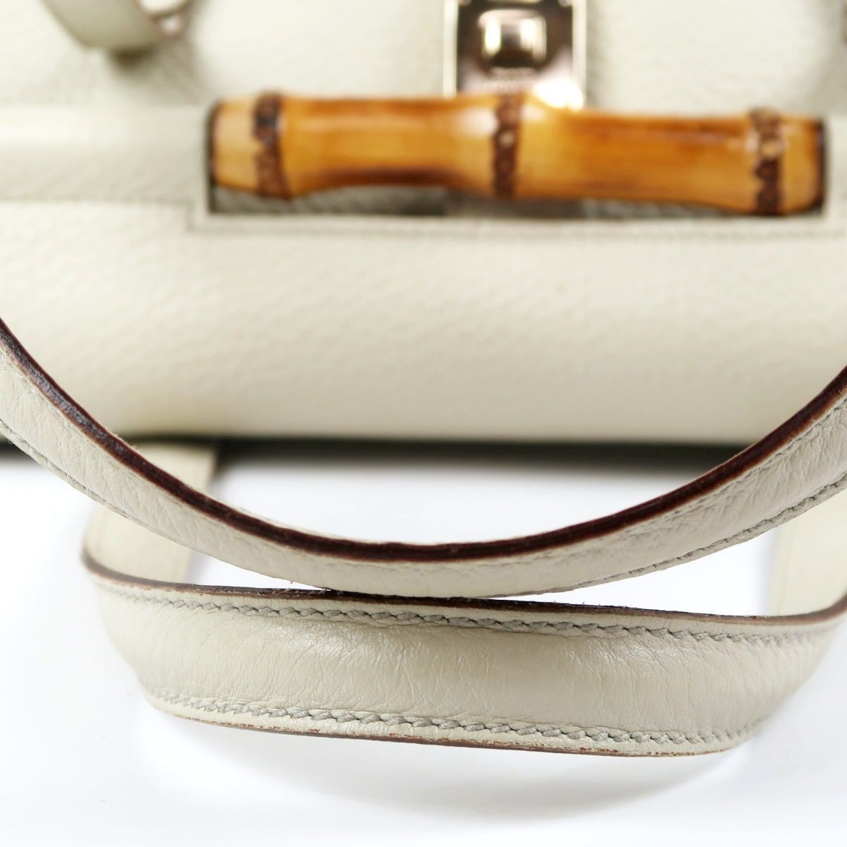 Gucci Bamboo Handbag Ivory Gold Leather Wood 17x32x14.5in