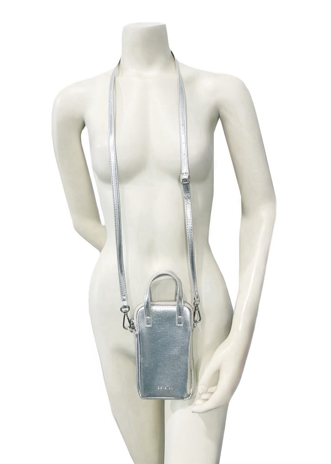 United Colors of Benetton Silver Mini Crossbody Bag Phone Purse Metallic Handbag