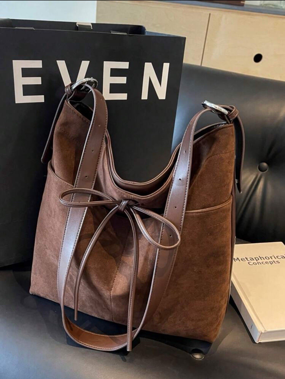 Women’s Large Suede Leather Tote Bag–High-Quality for female Coffee Brown Bag