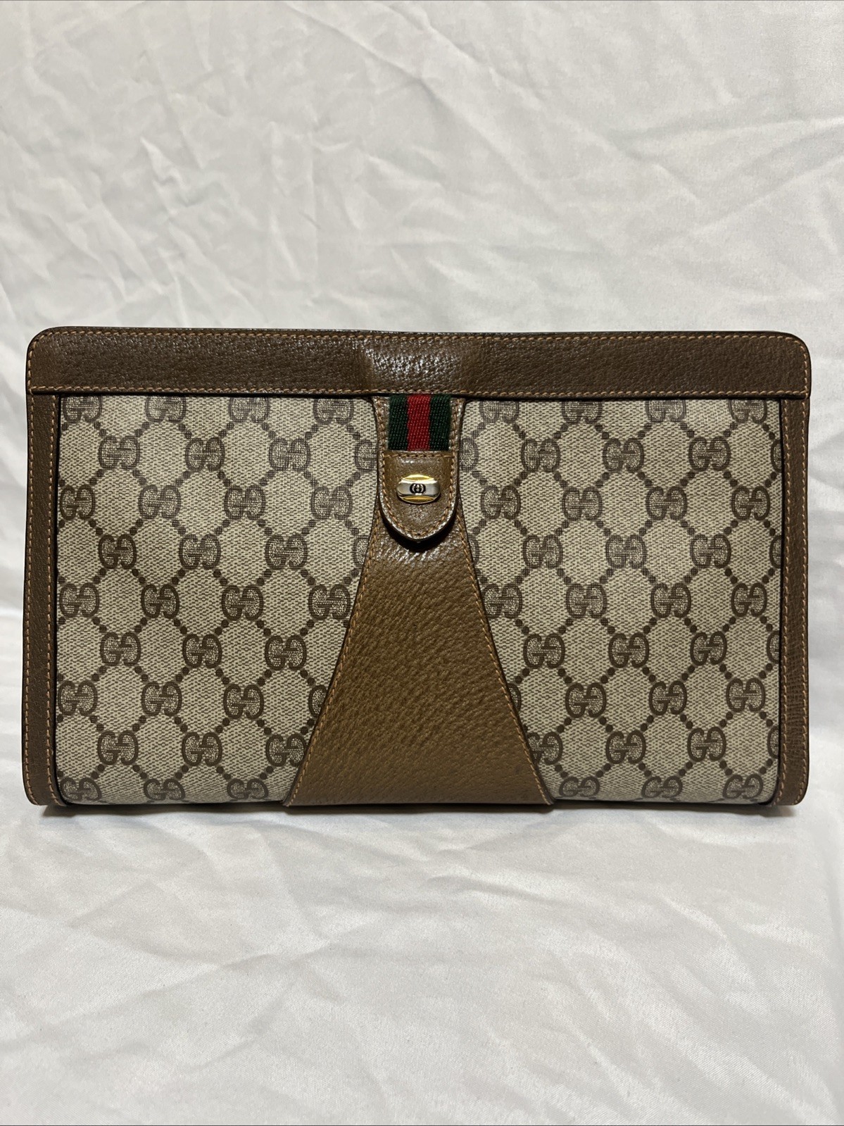 Vintage GUCCI Sherry Line GG Clutch Bag PVC Canvas Leather Authentic