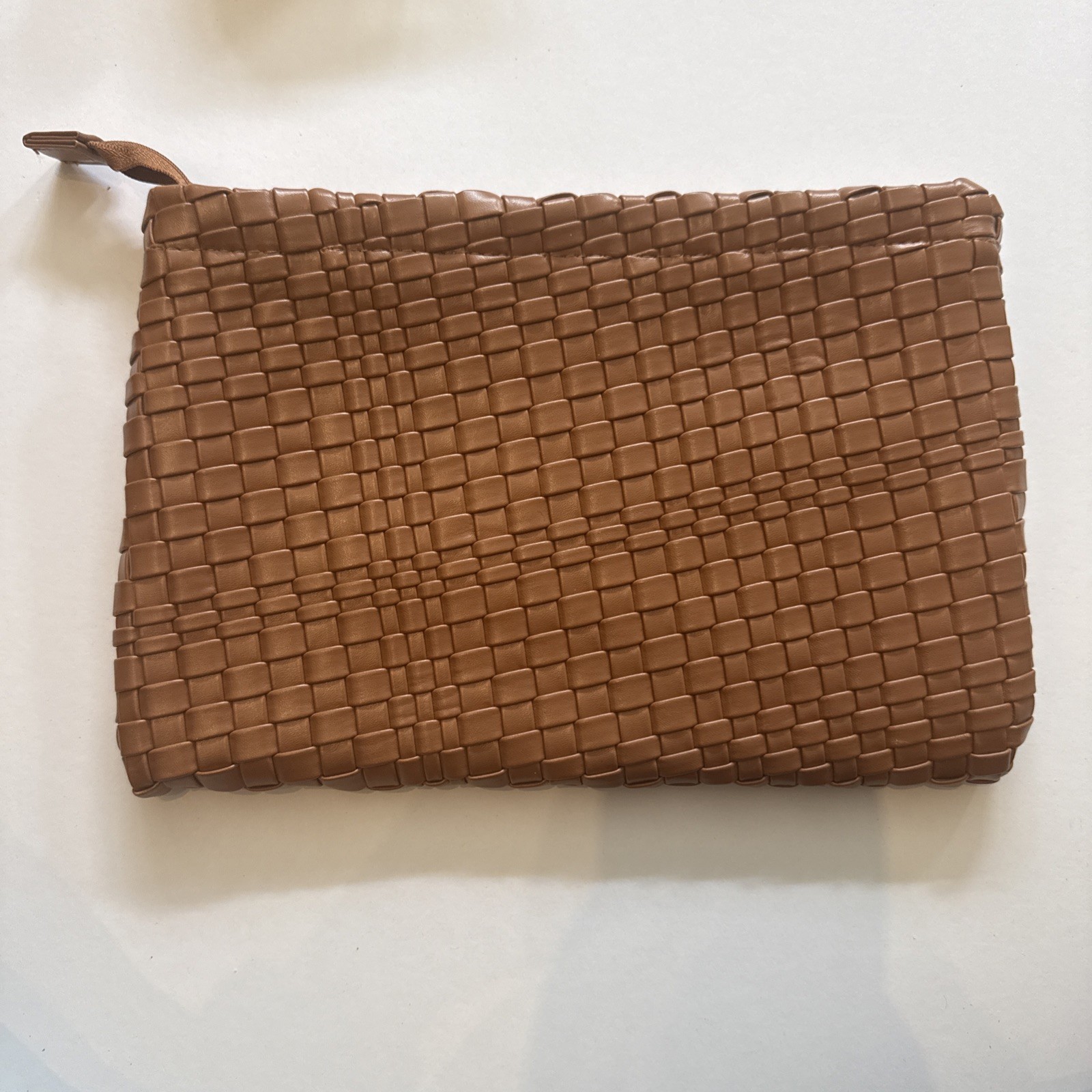 Brown Woven Leather Large Clutch Handbag Purse 10.5 in x 7in
