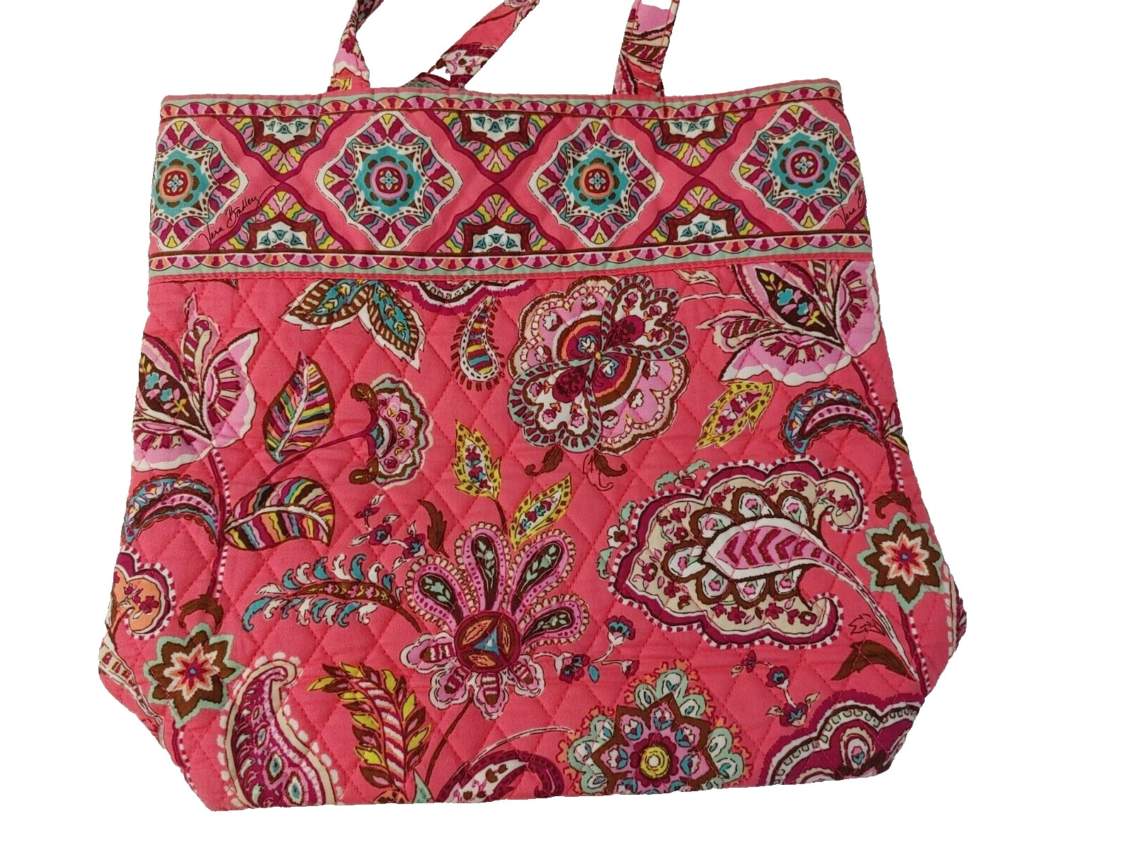 Vera Bradley Tote Bag Toggle Button Top Close Pink Paisley Floral Print #20925