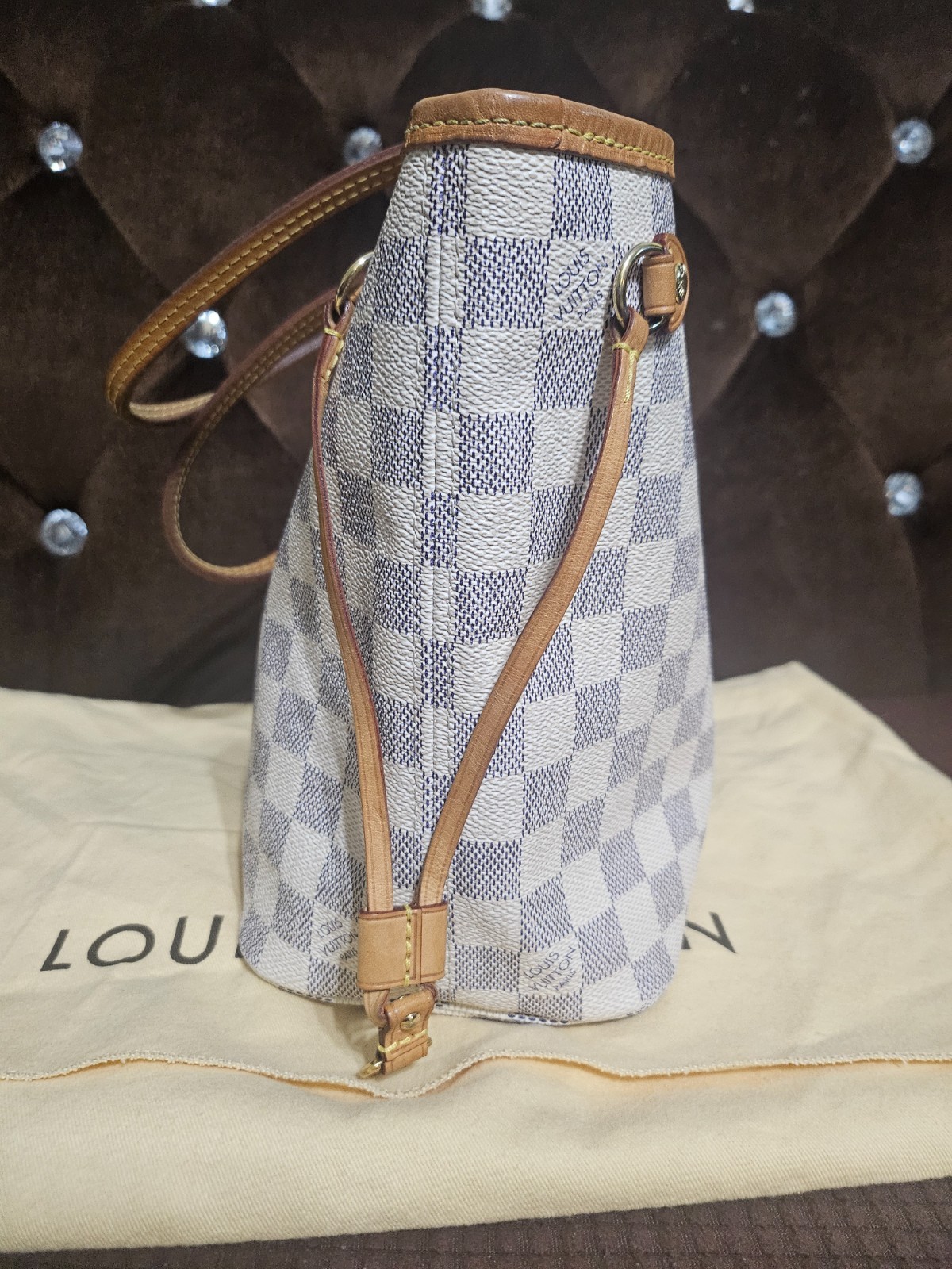 Authentic Louis Vuitton Neverfull PM Damier Azur Tote w/ wallet + Dust Bag