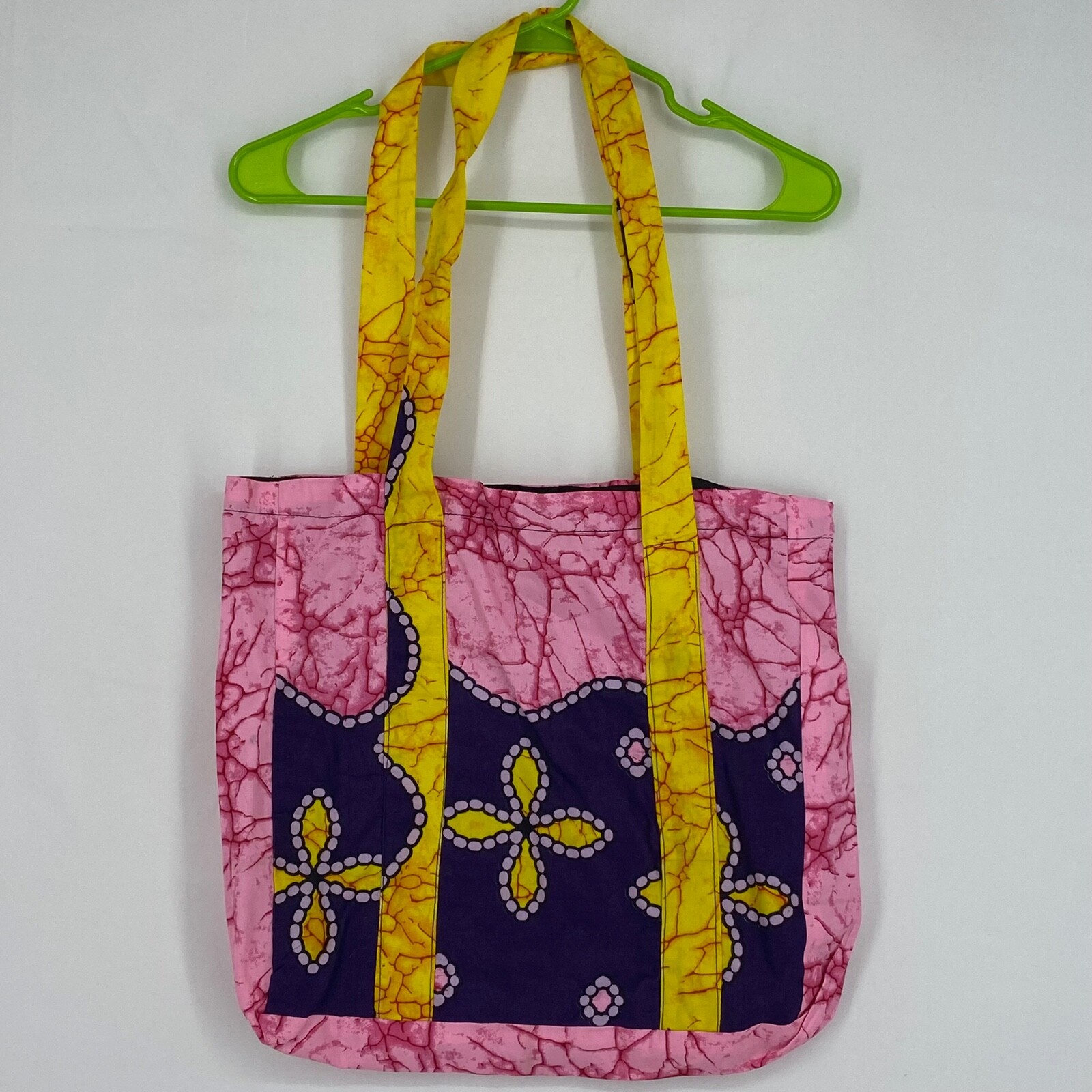 Floral Tie Dye Lightweight Tote Shopping Bag Pink Yellow Lined Inside Pocket