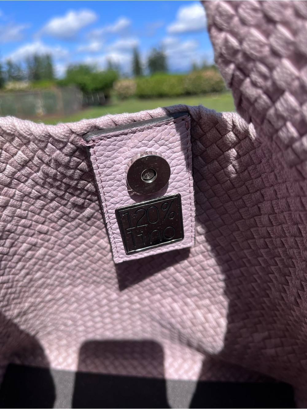 120% Lino Made In Italy Woven Canvas Shoulder Handbag Blush Pink