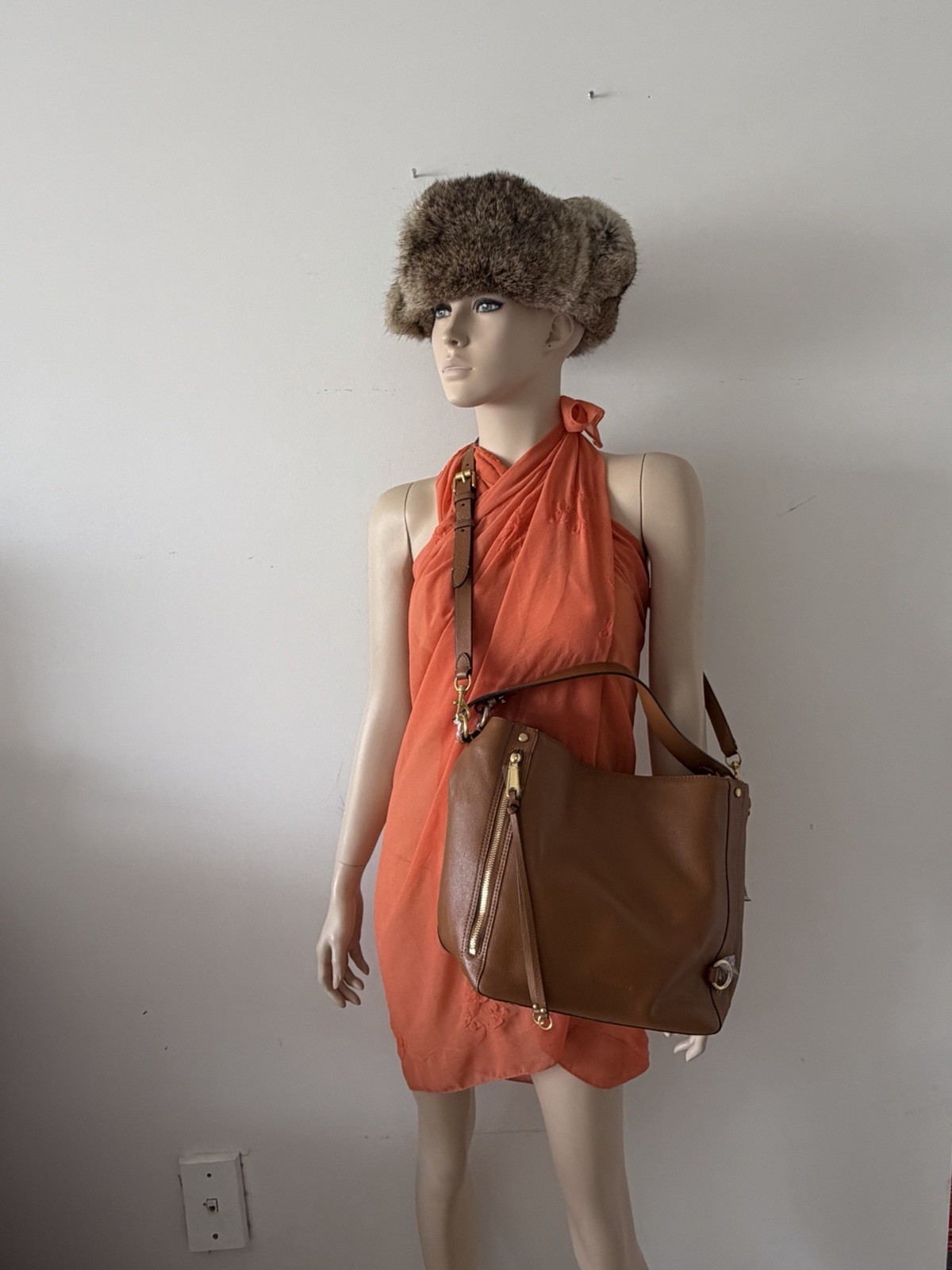 NWT Rebecca Minkoff Pebbled Cognac Leather Hobo Shoulder Bag $378