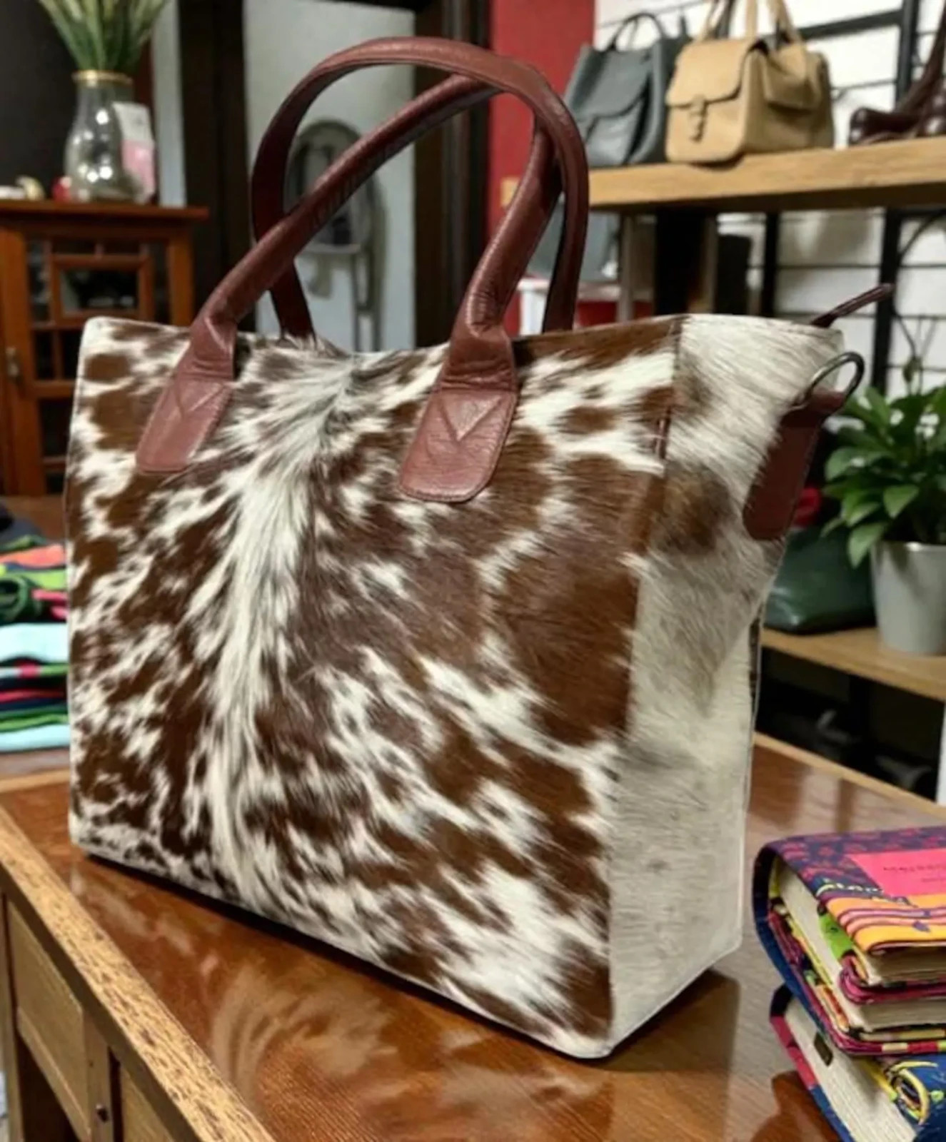 Handmade Genuine Cowhide Leather Tote Bag – Real Hair On Hide, Boho Handbag