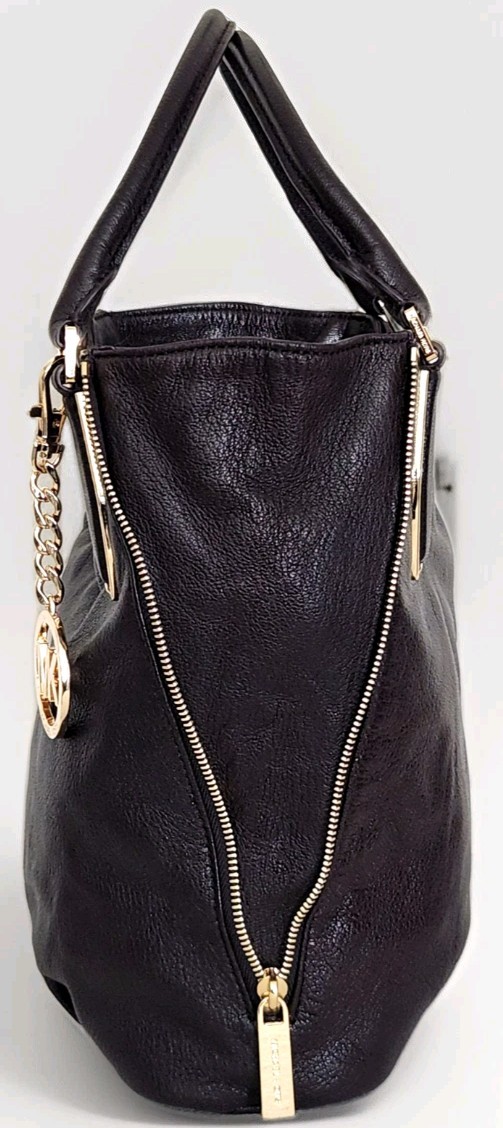🌞MICHAEL KORS VANESSA COFFEE BROWN LEATHER GOLD SIDE ZIPPERS TOTE BAG 🌺NWT!