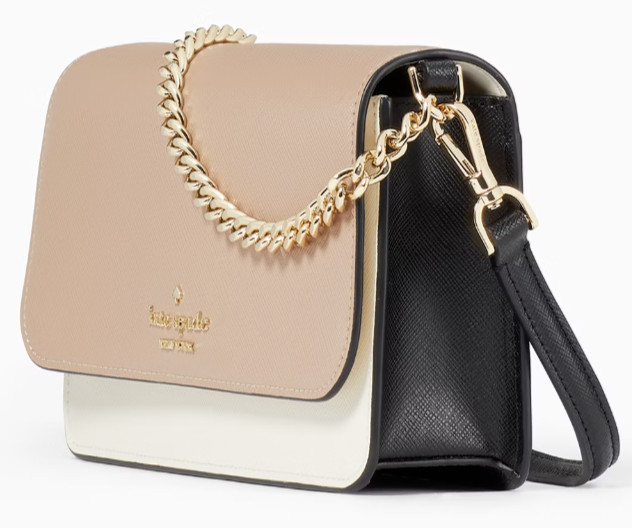 Kate Spade Madison Flap Crossbody Bag Beige White Black Leather KC517 NWT FS