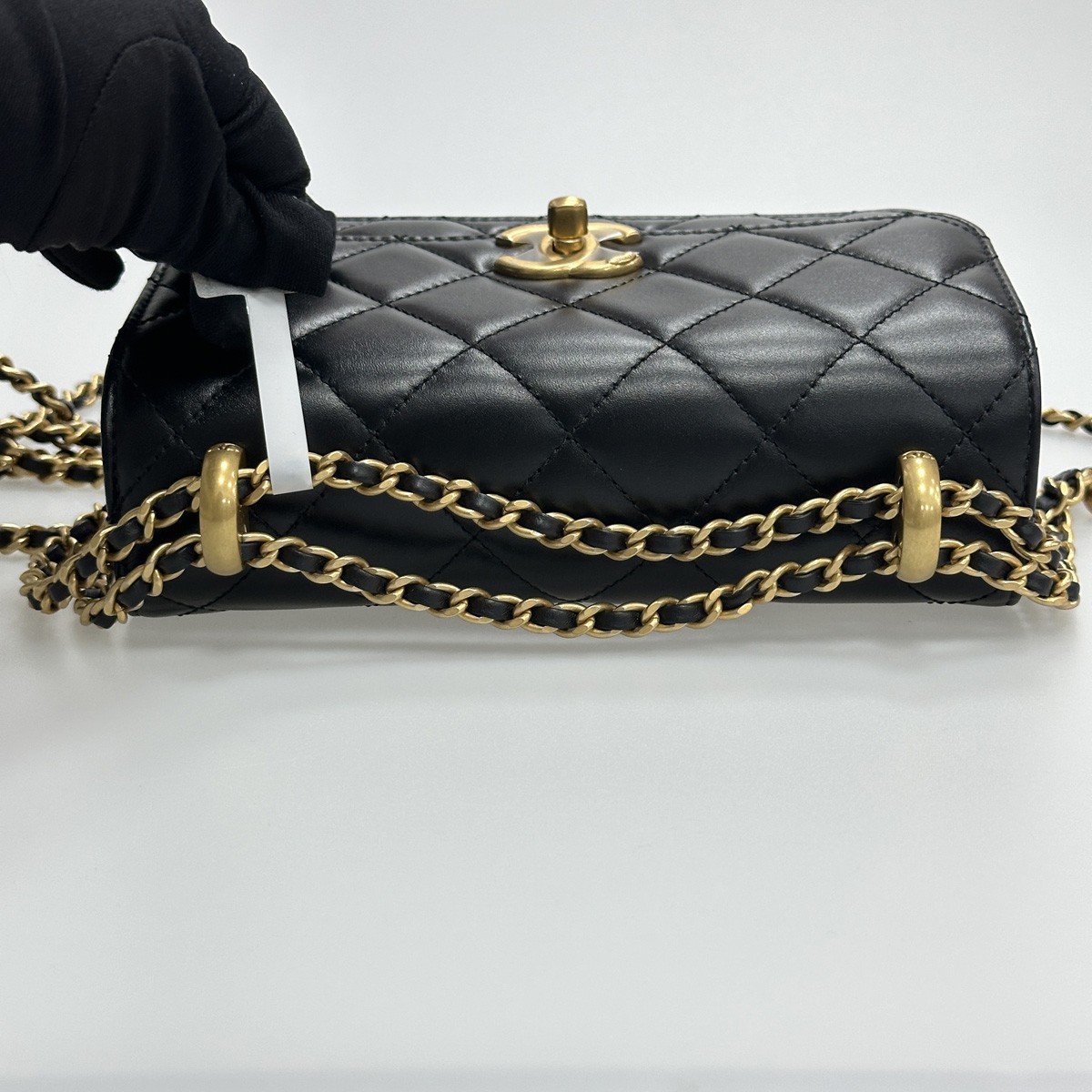 Chanel 24C Black Lambskin Classic Flap Double Gold Ball Adjustable Crossbody Bag