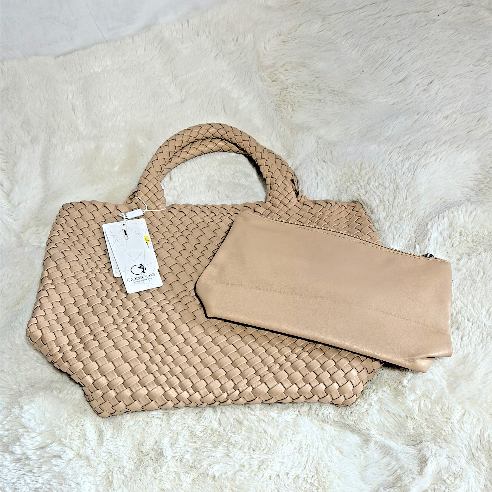 Queenoris Woven Beige/Tan Basket Weave Handbag, NEW WITH TAG