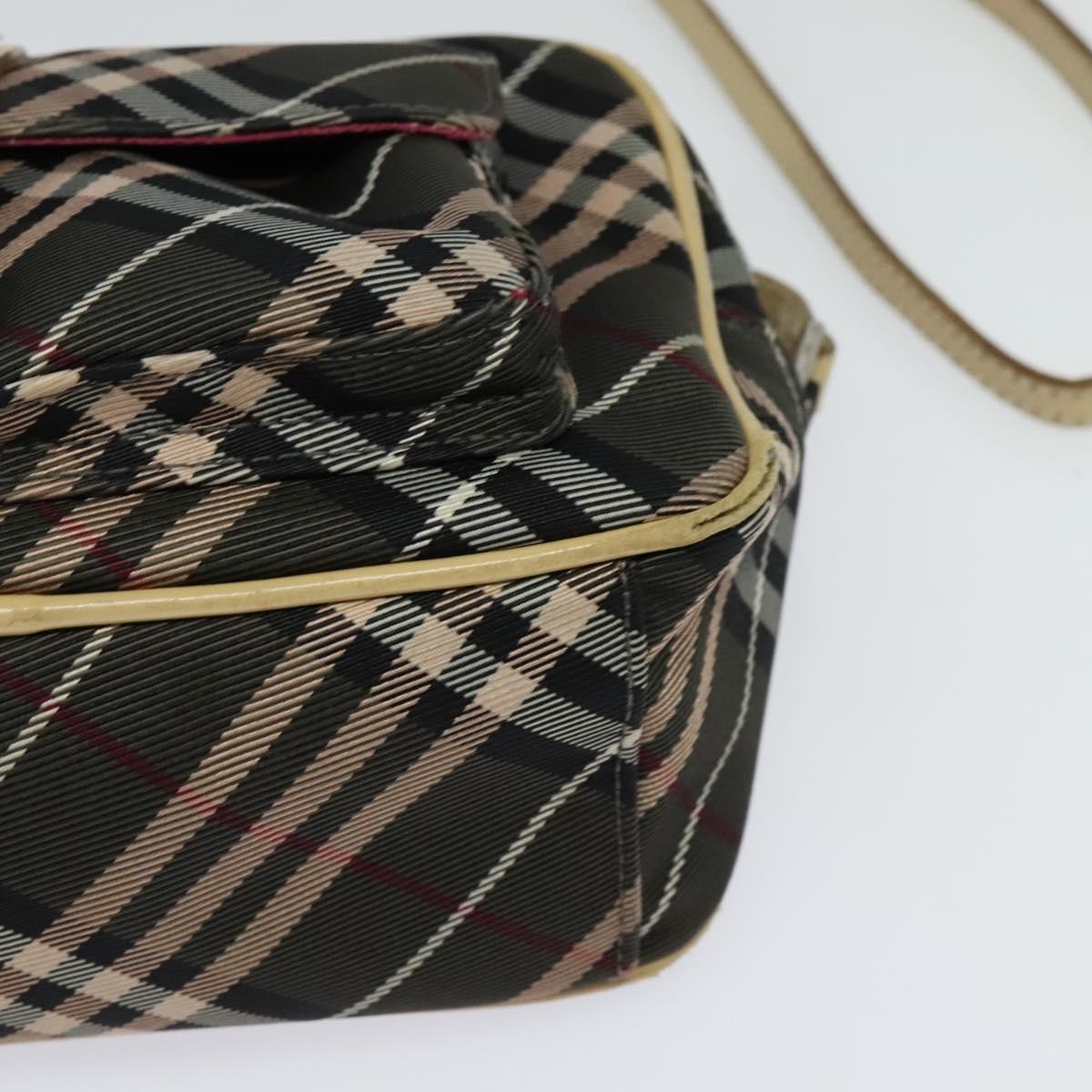 BURBERRY Nova Check Blue Label Shoulder Bag Nylon Brown Silver Auth ti3061