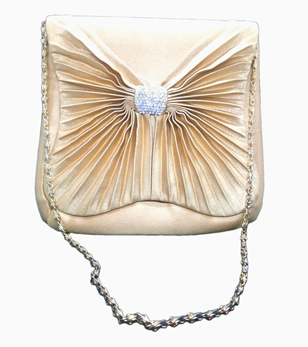 Jessica McClintock Champagne Metallic Rectangle Clutch Chain Strap RhinestoneNWT