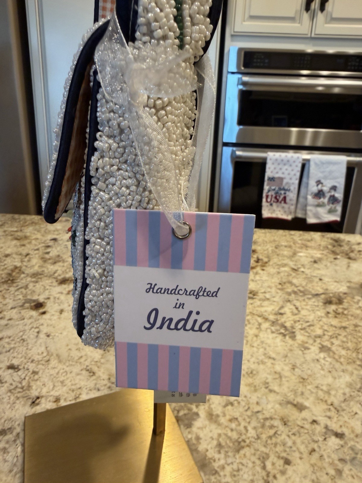 New Release! Handcrafted in India Beaded Floral Shoulder Bag w/ peach bag charm