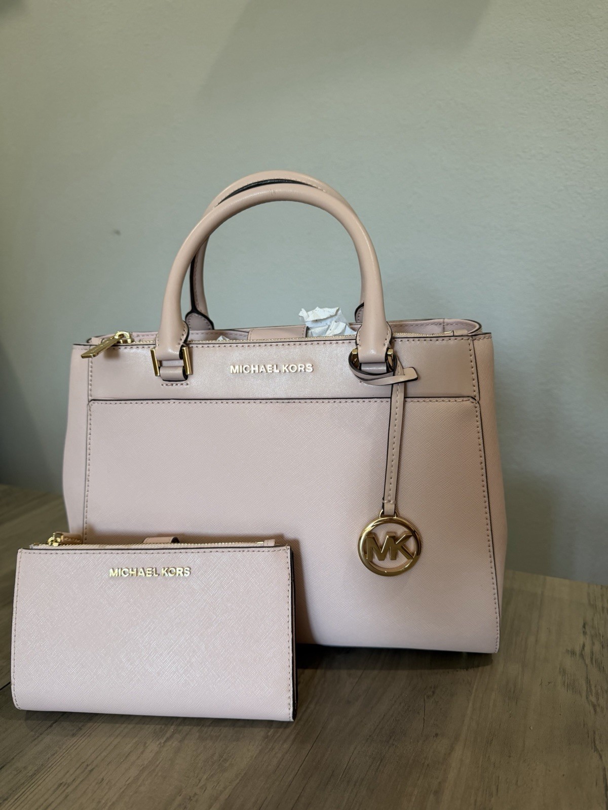 Michael Kors Authentic Large Saffiano Leather Satchel – Pink Blossom W/ Wallet