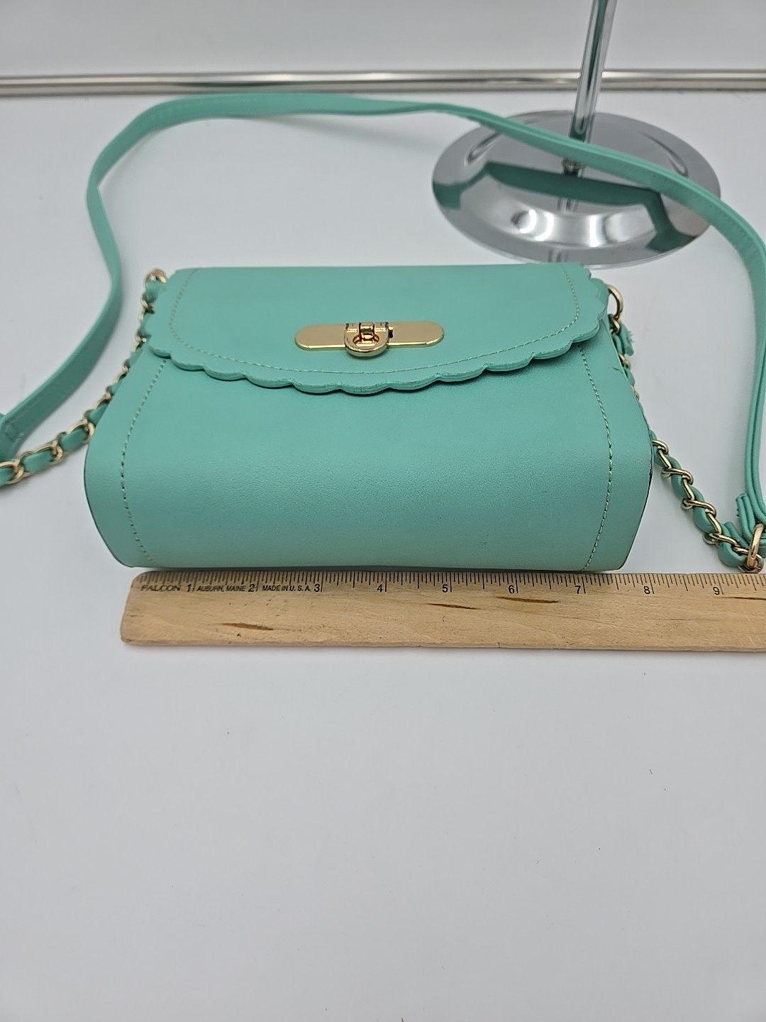PASTEL Teal Scallop Trim Goldtone Crossbody Purse 7.5 In x 6.5 In x 2.5 In USED