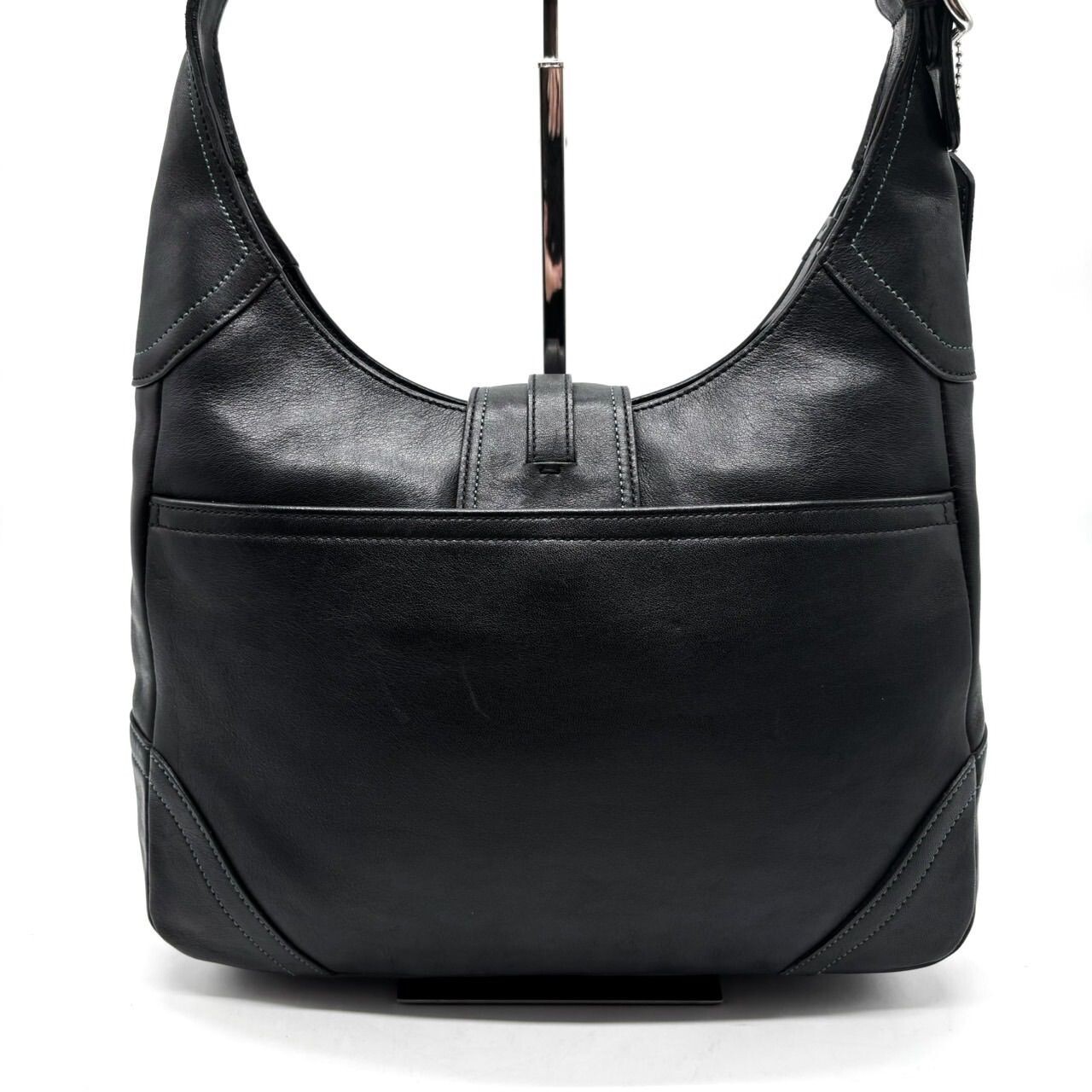 Coach Y2K Black Leather Hobo Shoulder Bag Silver Hardware Unisex 11.8in