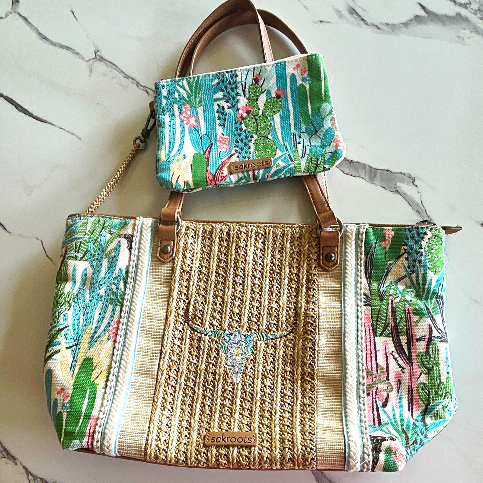 Sakroots Artist Circle Multicolor Tote Bag Zip Top w/ Pouch