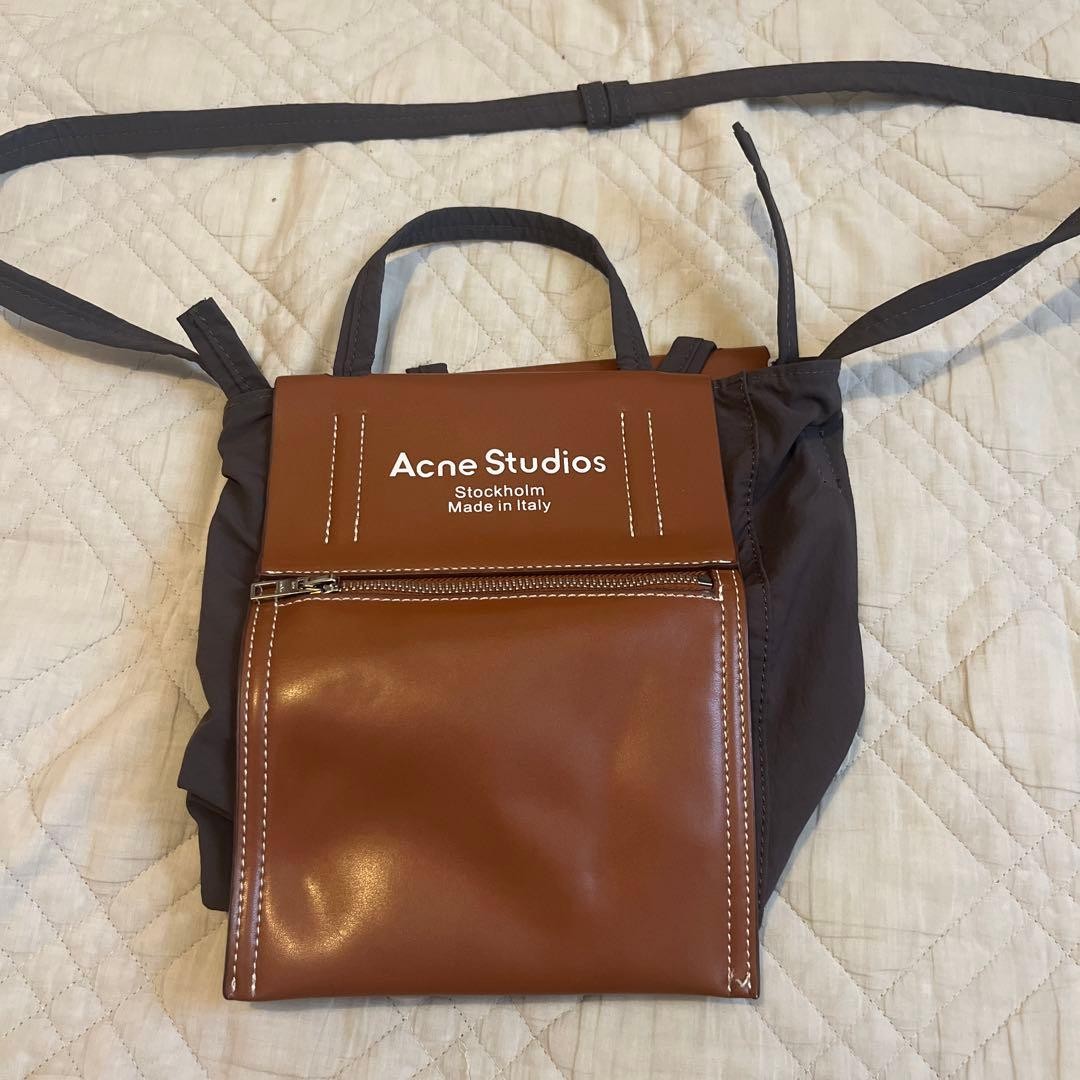 Acne Studios Leather Nylon Flap Shoulder Bag Brown Dark Gray Made in Italy