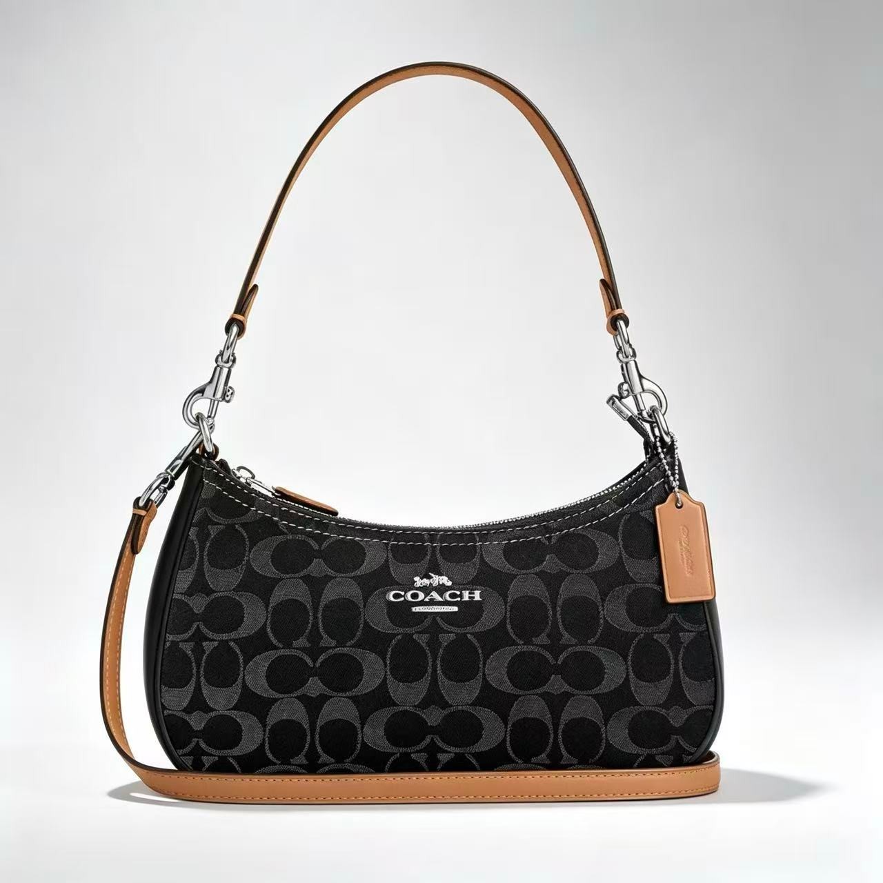 New Coach CAF82 Denim/Black Teri Shoulder Bag Signature Denim Outlet Free Shippi