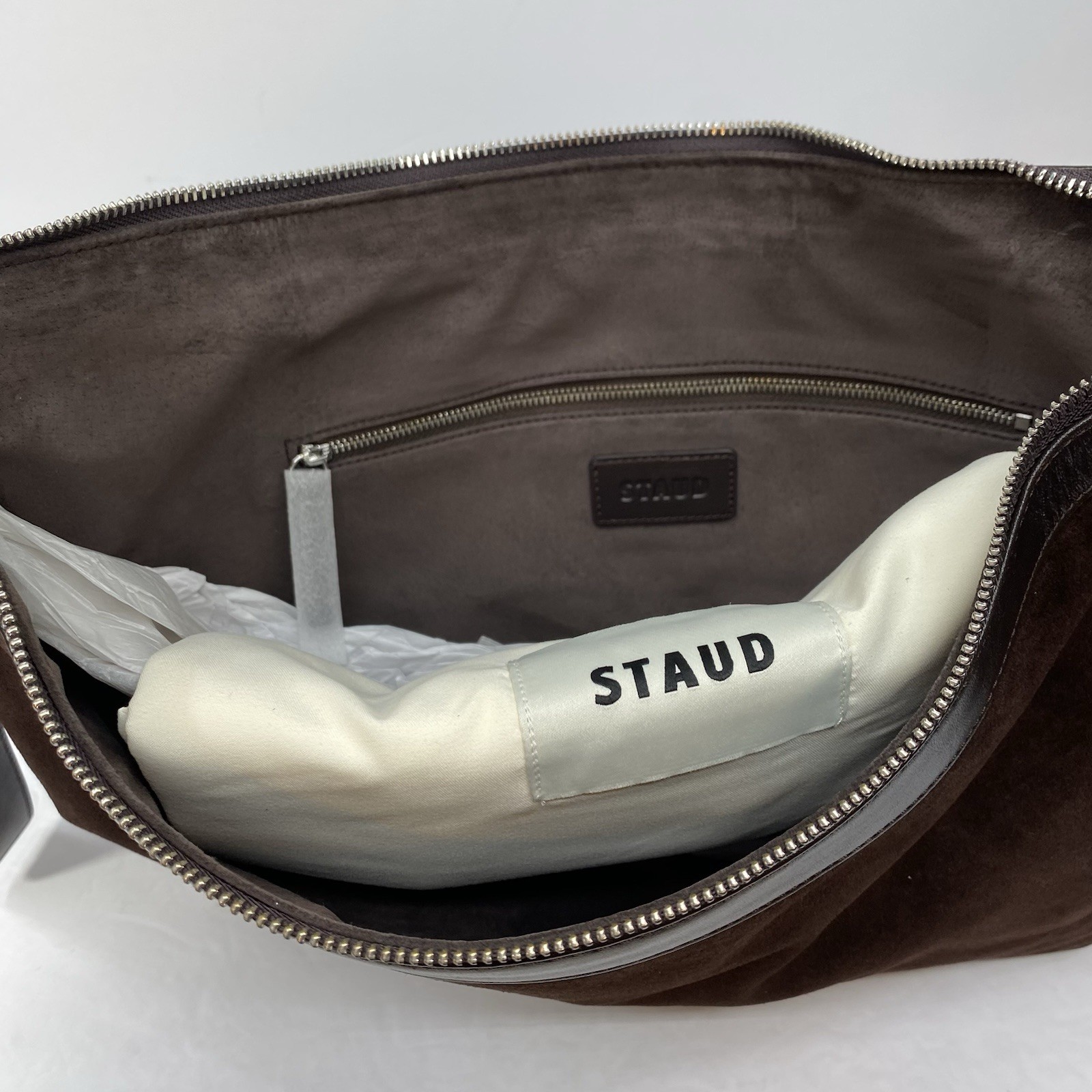 STAUD Bag Demy Large Suede Shoulder Bag Espresso Brown Rounded NEW $45