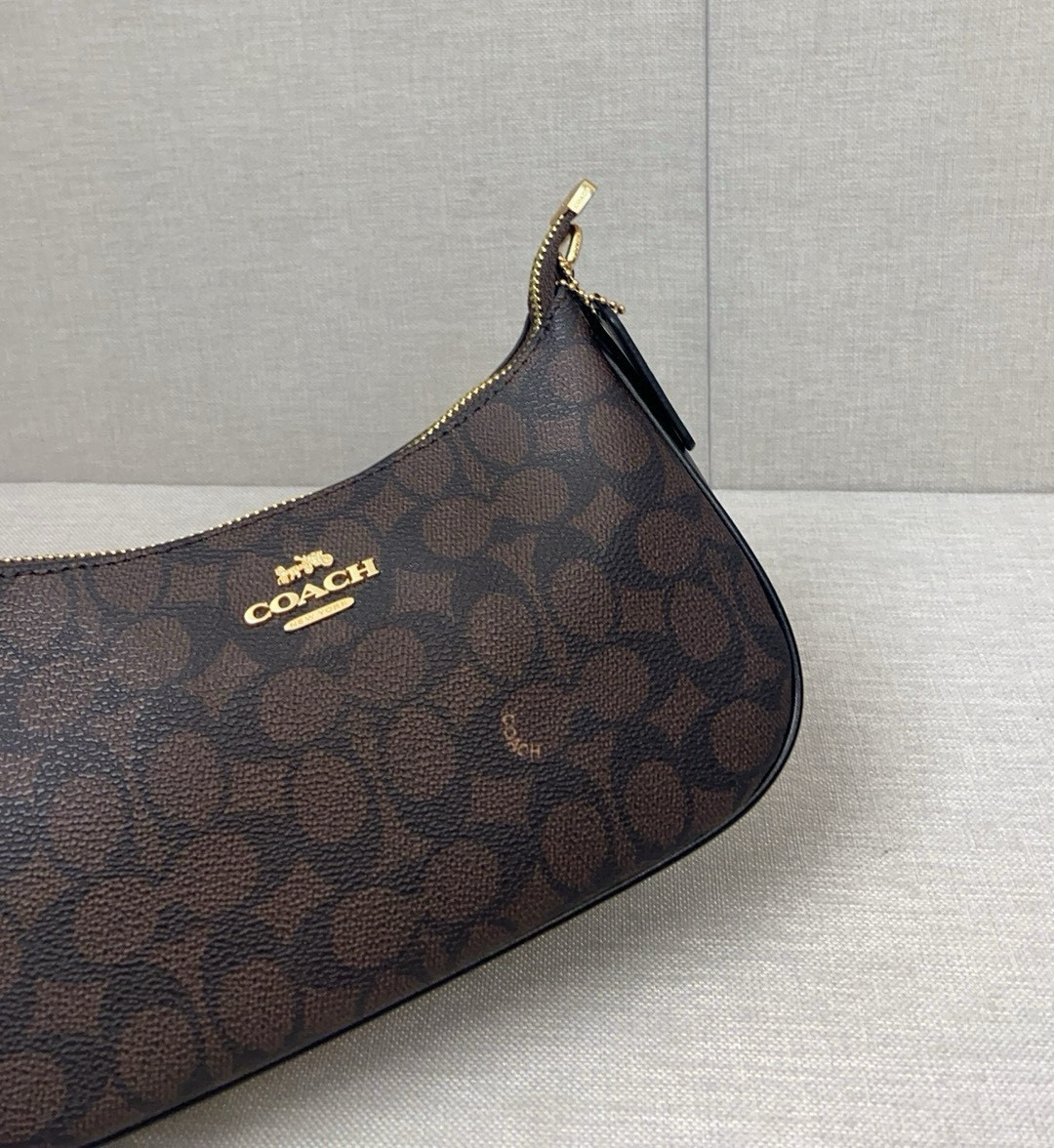 COACH CV933 Teri Shoulder Bag In Signature Canvas Walnut/Black