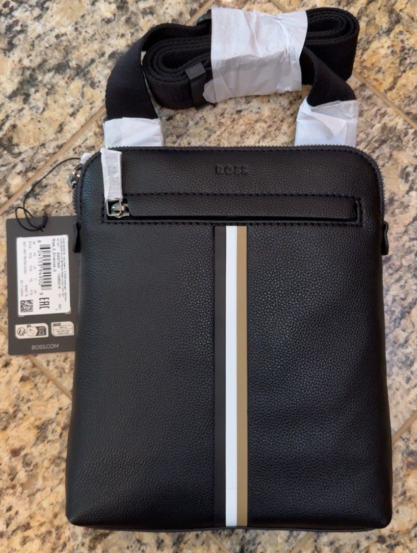 HUGO BOSS 139 Leather Zip Shoulder Envelope Crossbody Bag BLACK AUTHENTI G1N