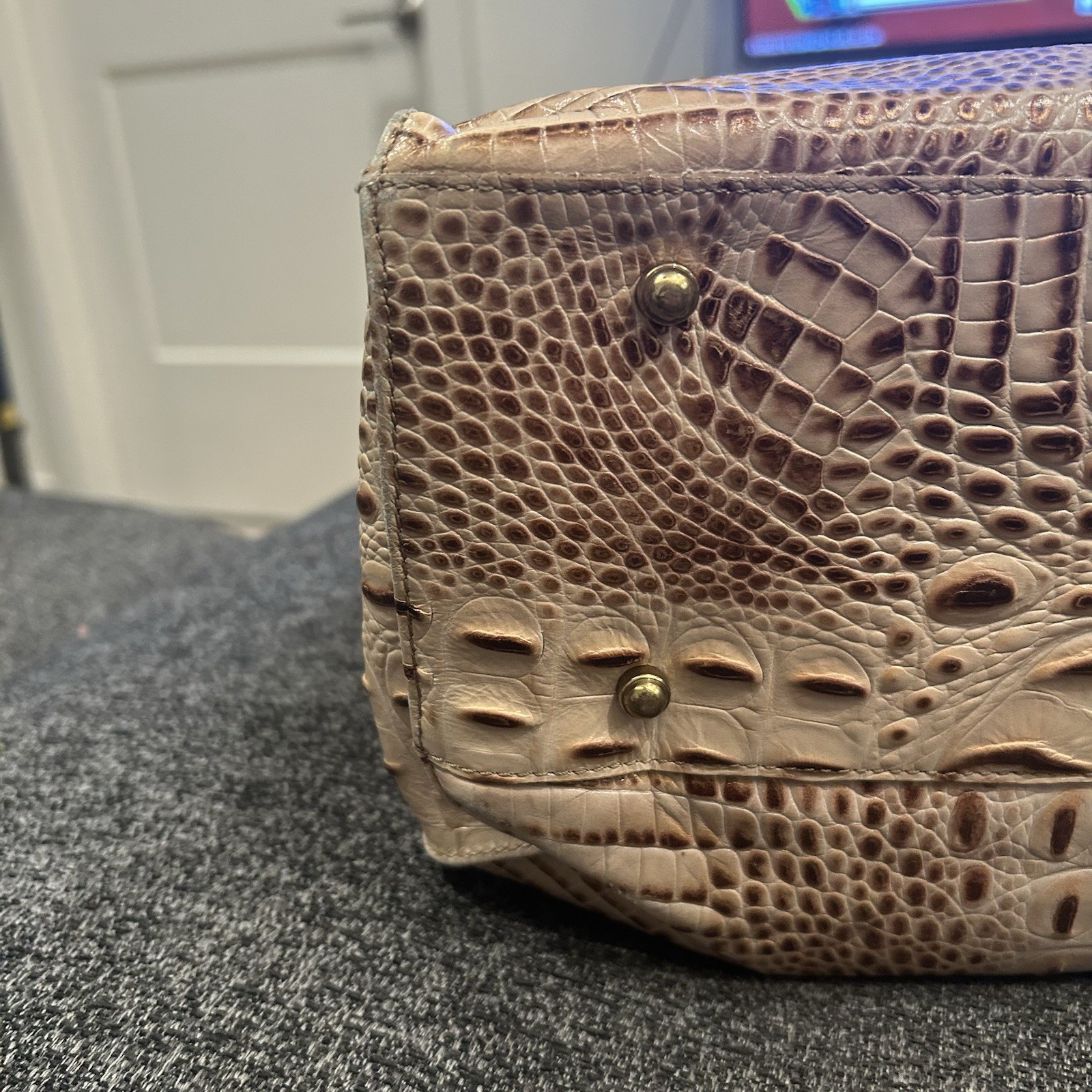 Brahmin Med. Julian Champagne Croc Embossed Leather Tote Purse RARE HTF
