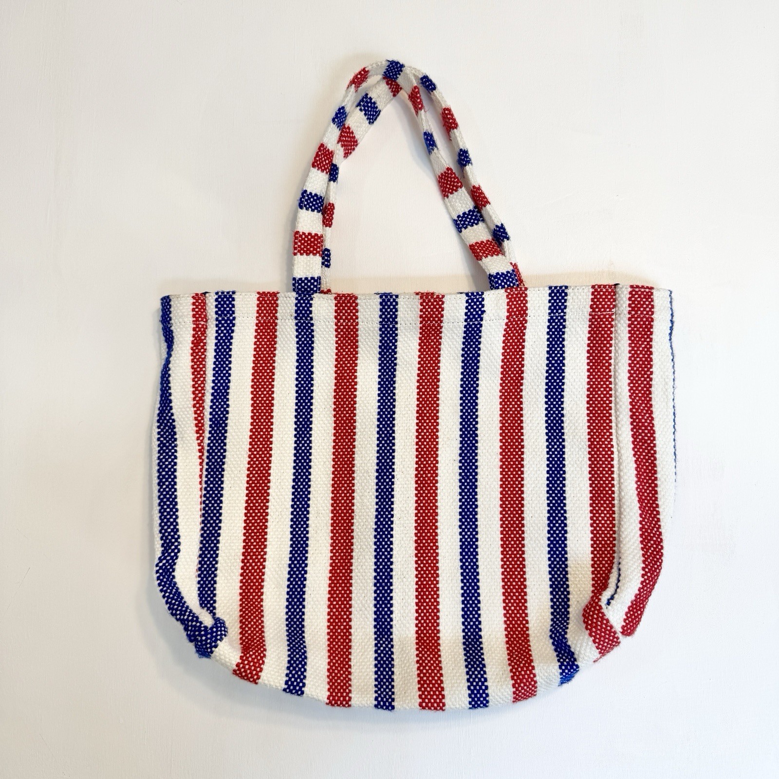 Zara Girls Striped Woven Tote Bag Red Blue White Mini Shopper Beach Bag