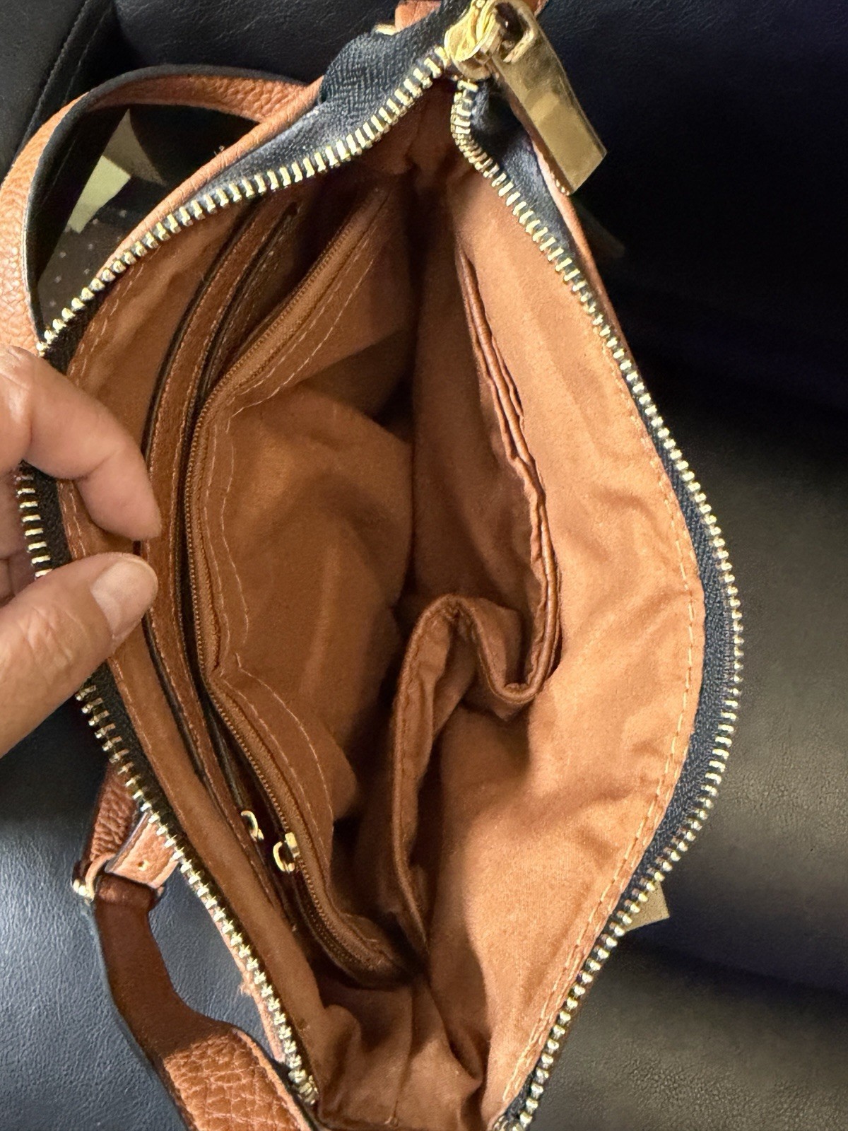 Multi Pocket Triple Zip Crossbody Bag, Expandable