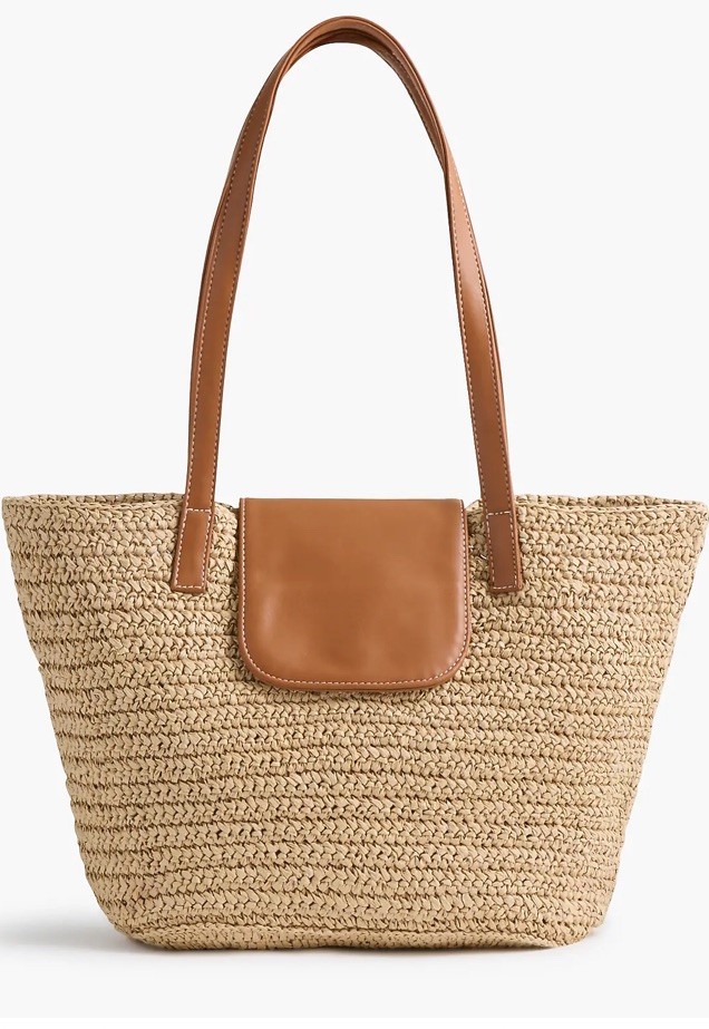 J Crew Straw Raffia Tote Shoulder Bag In Toasted Raffia NWT Summer 2026