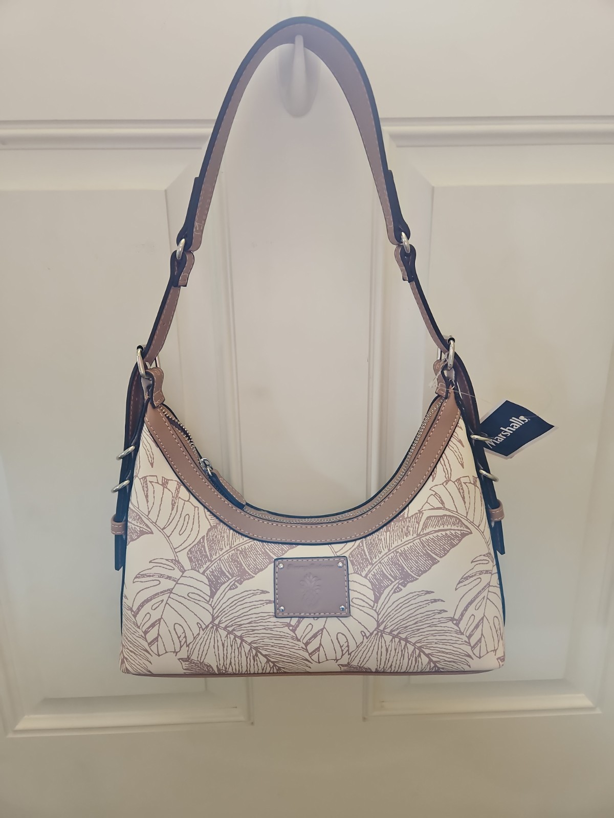 NEW NWT TOMMY BAHAMA TAN HOBO BAG PURSE WITH PALM LEAVES AND PINEAPPLE