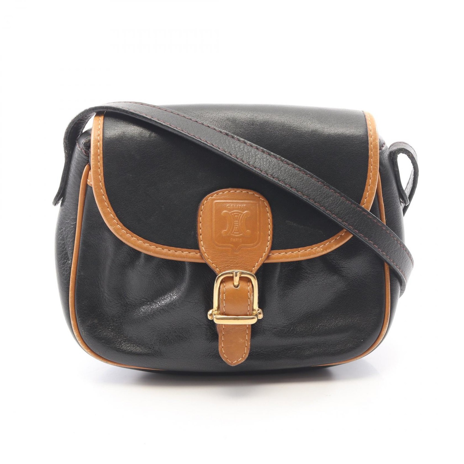 Celine Macadam Leather Shoulder Bag Black/Brown Размер 6.7×5.9×2.2 in