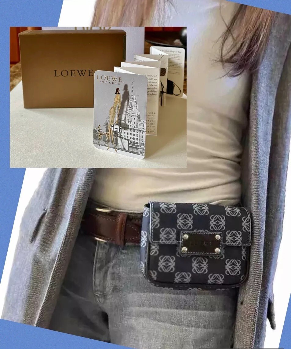 Loewe 2000S Navy Blue Anagram Pocket Belt Mini Interchange Crossbody Bag