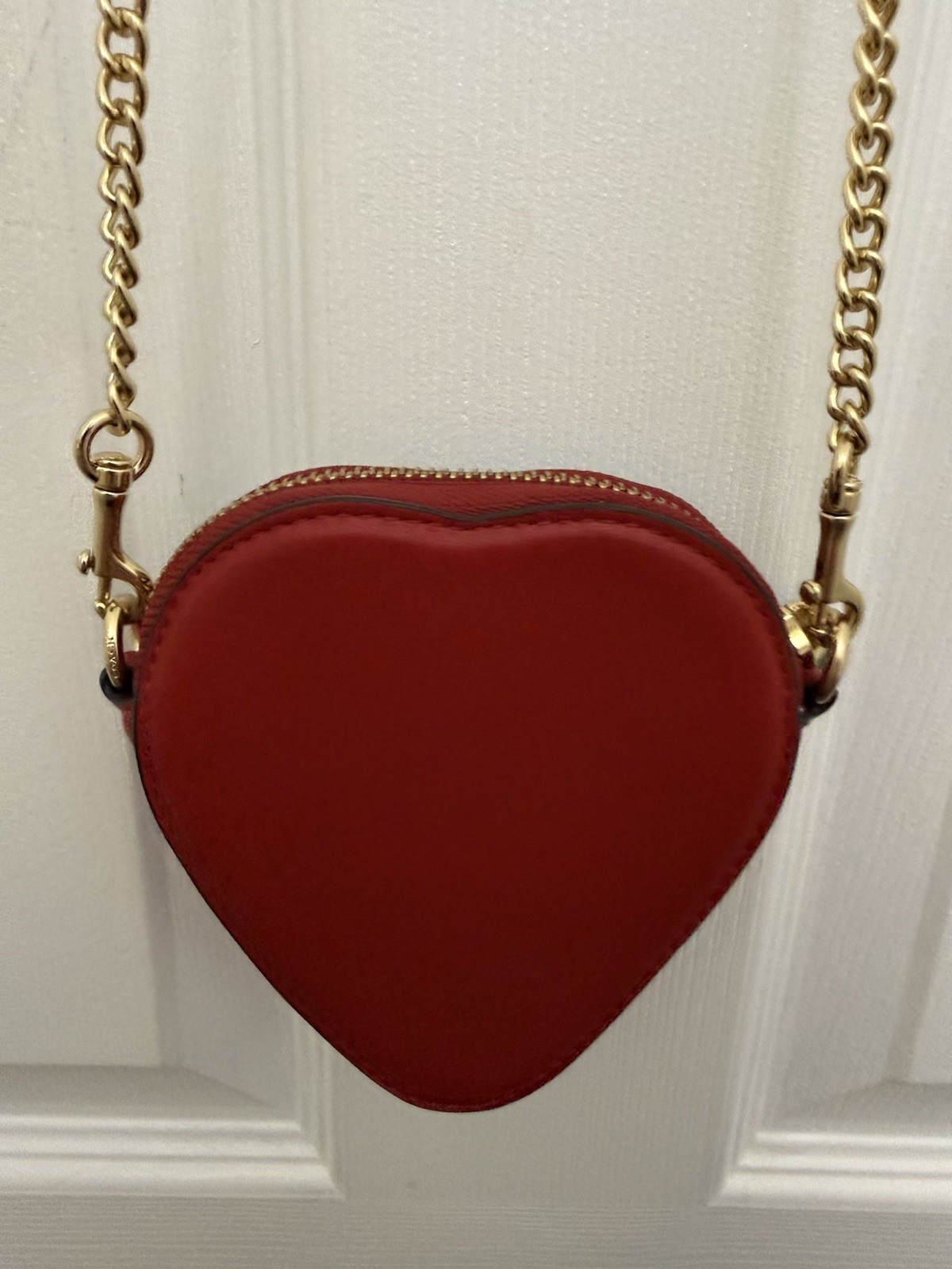 Coach Red & Green Leather Strawberry Gold Chain Crossbody Coin Bag Purse