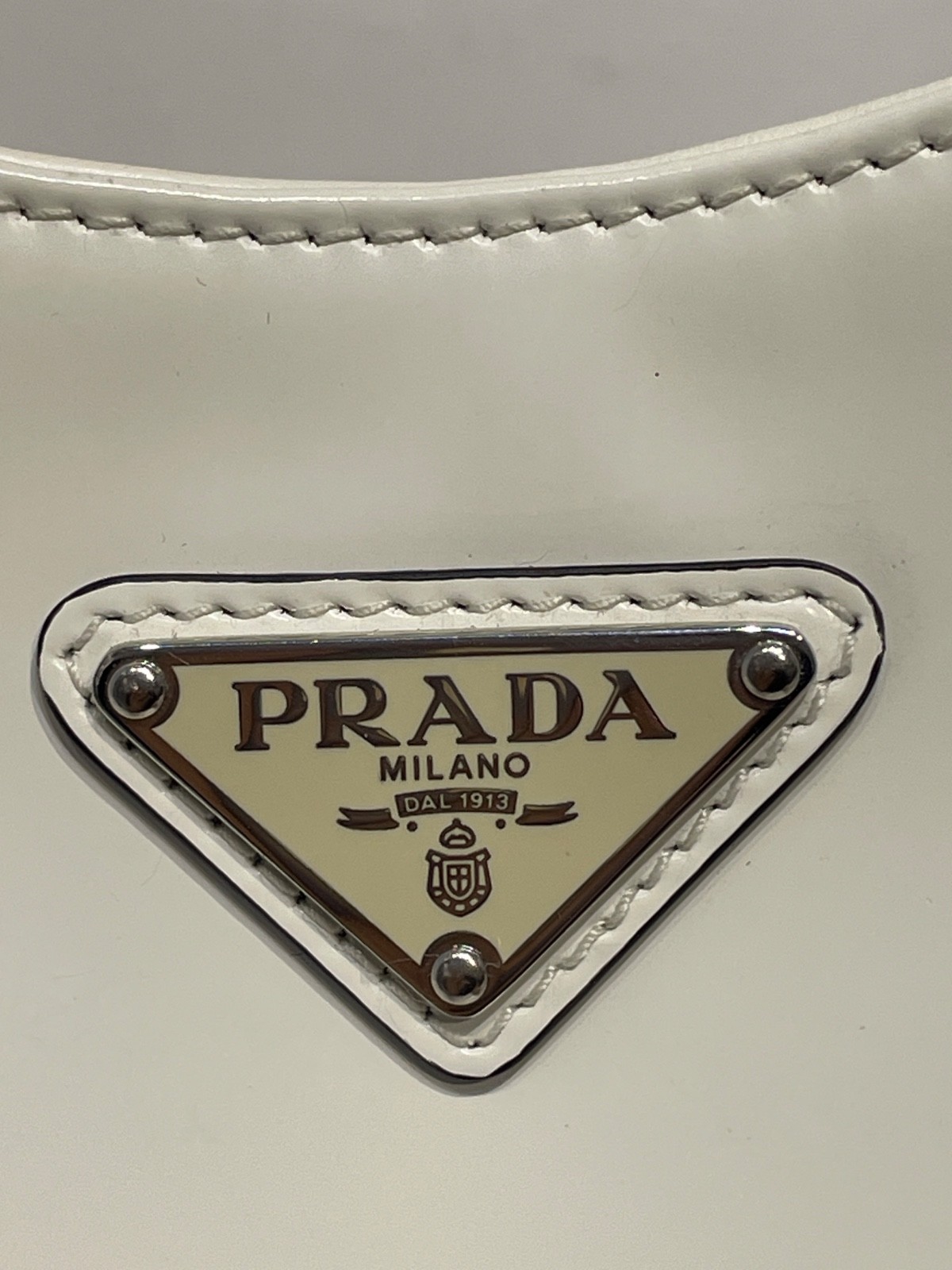 PRADA Cleo Triangle Logo Hobo Shoulder Bag White Leather Used