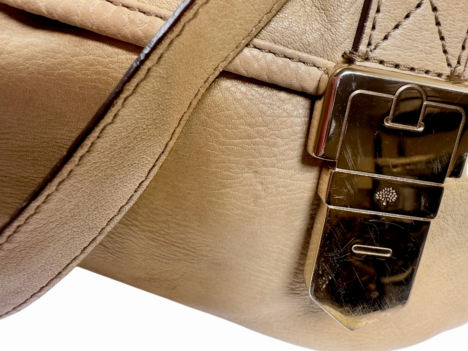 Mulberry Alexa Beige Pebbled Leather Satchel Crossbody Gold Hardware