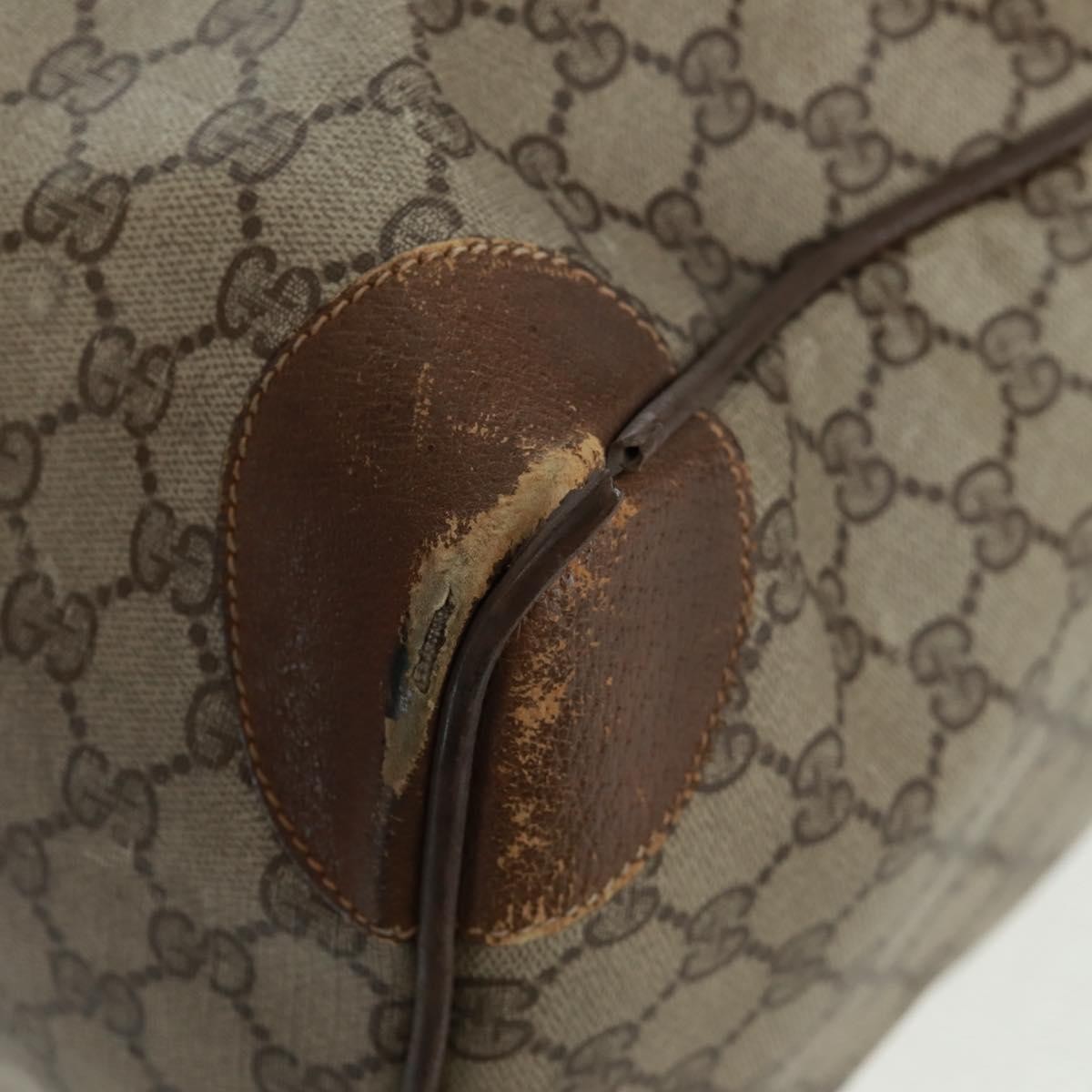 GUCCI GG Supreme Web Sherry Line Boston Bag PVC Beige Gold Auth 158687